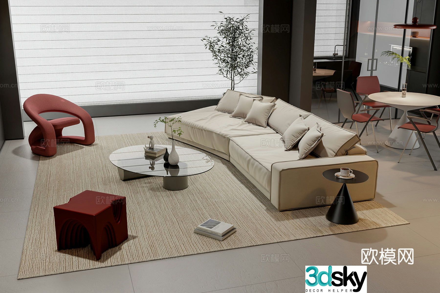 Modern sofa coffee table combination 3D model