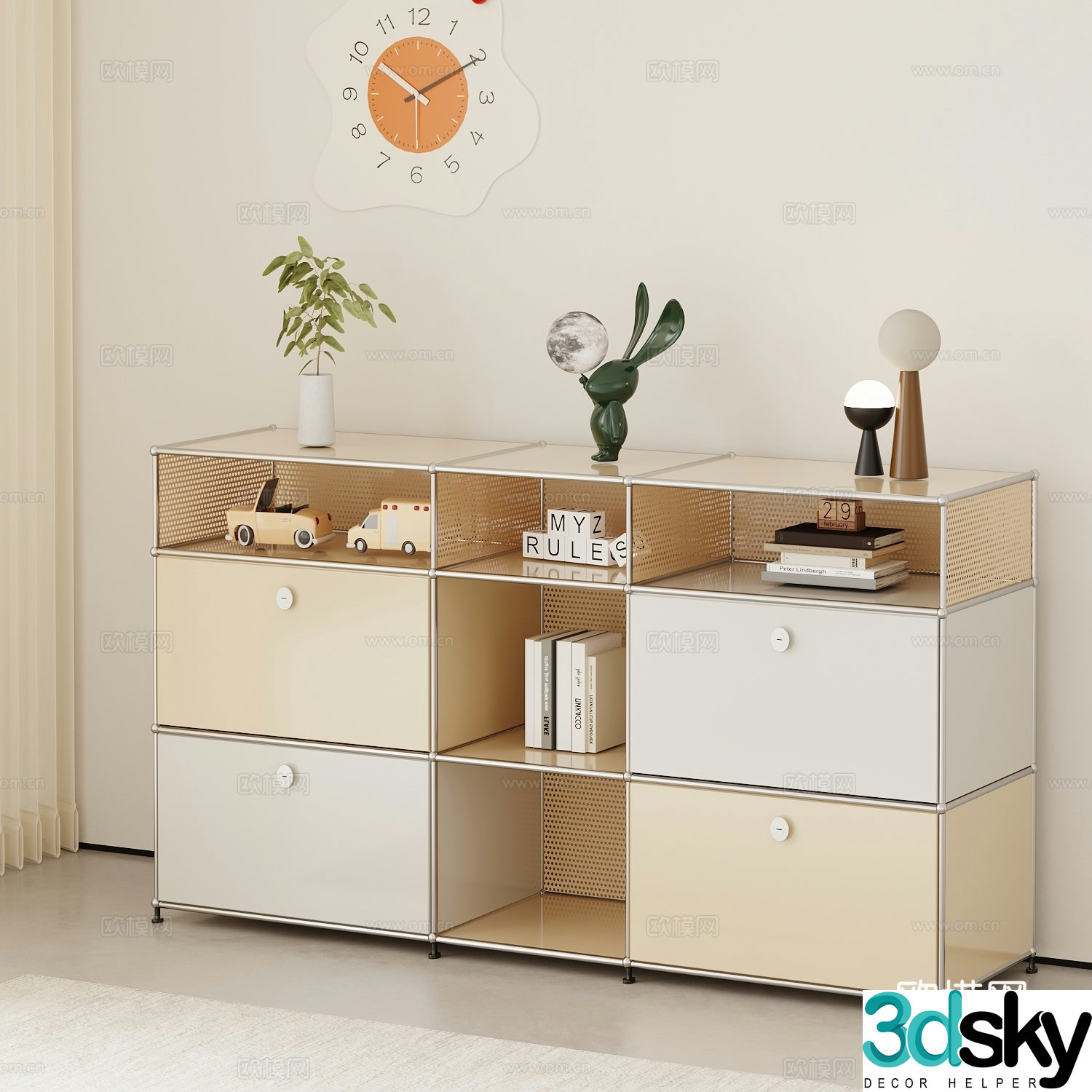 Modern Creamy Wind Warehouse Side Cabinet Low Warehouse 3D Model