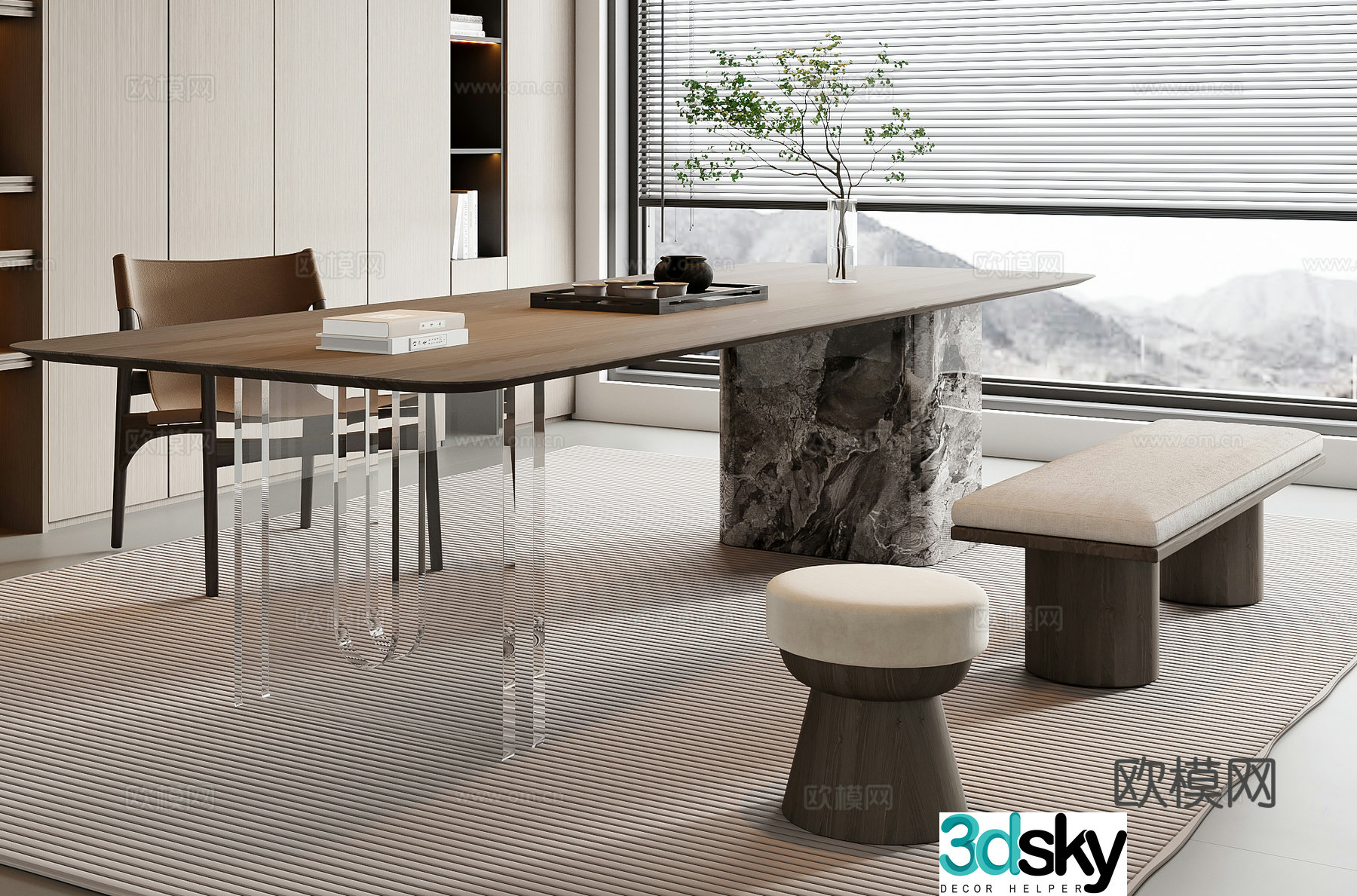 Italian tea table and chair combination 3D model