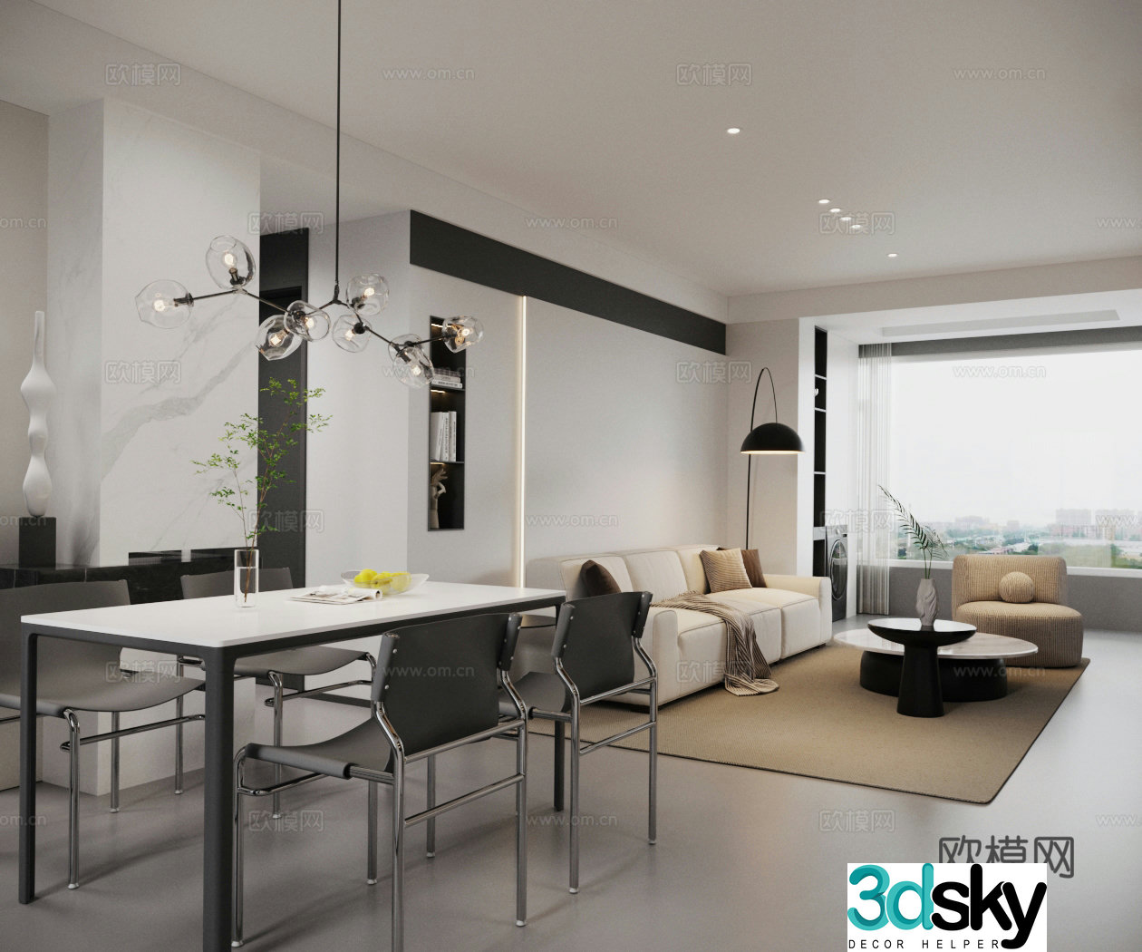 Modern minimalist living room horizontal living room high-end gray living room black white gray living room 3D model