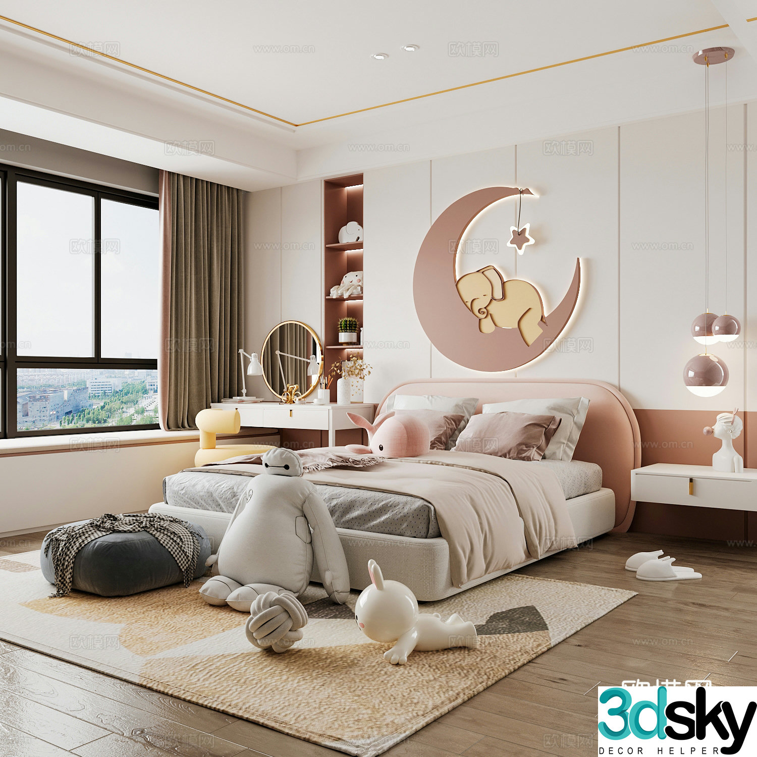 Modern children’s room boy’s room girl’s room children’s bed children’s wardrobe children’s desk 3d model