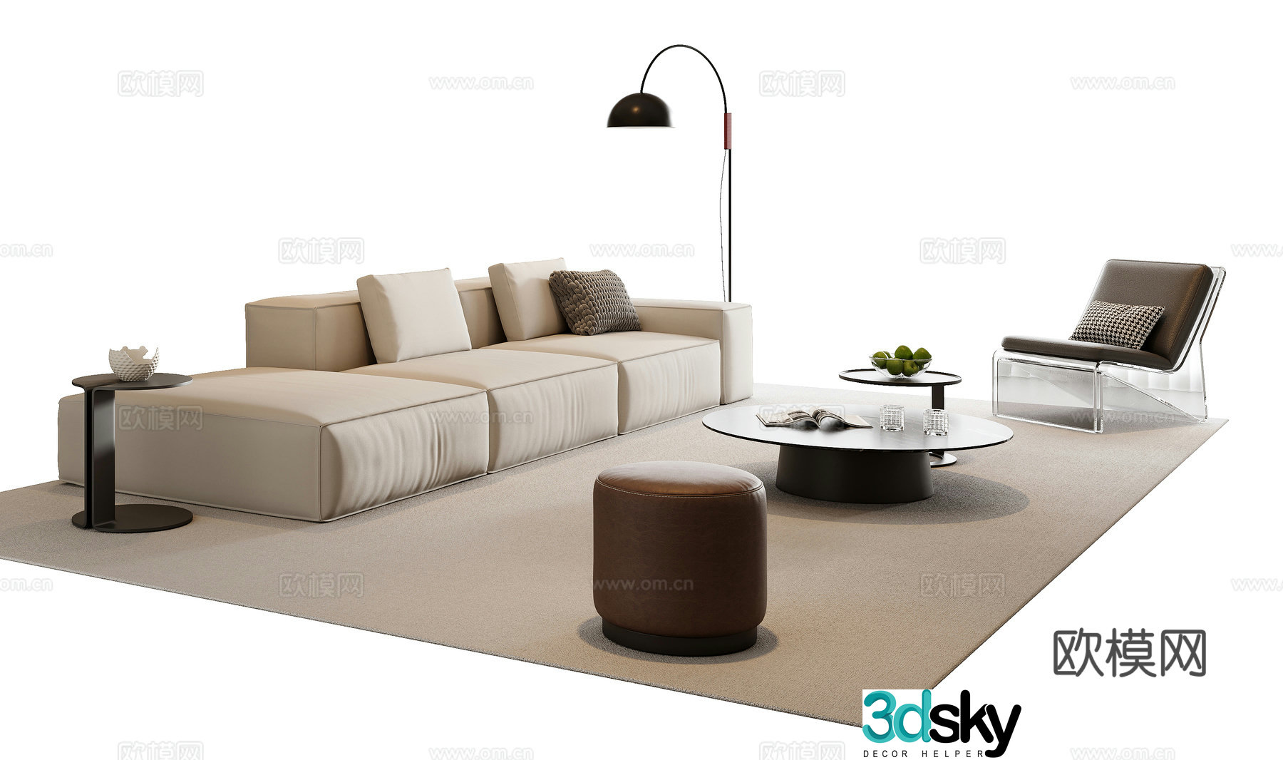 Italian sofa coffee table combination 3D model