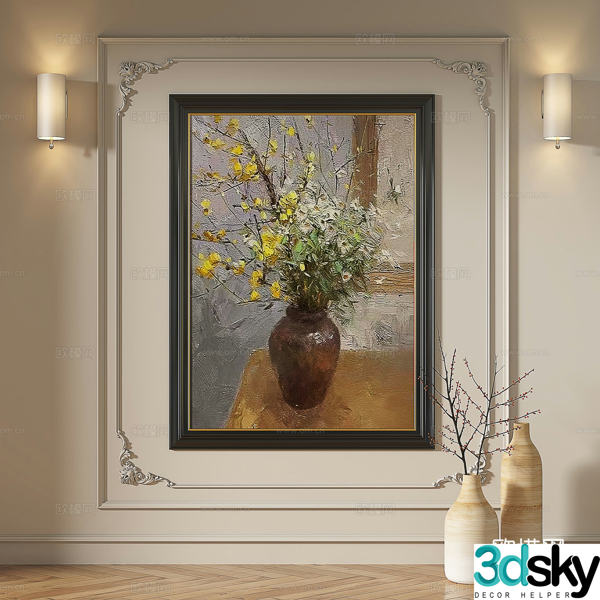 French medieval retro modern oil painting European light luxury decorative painting 3d model