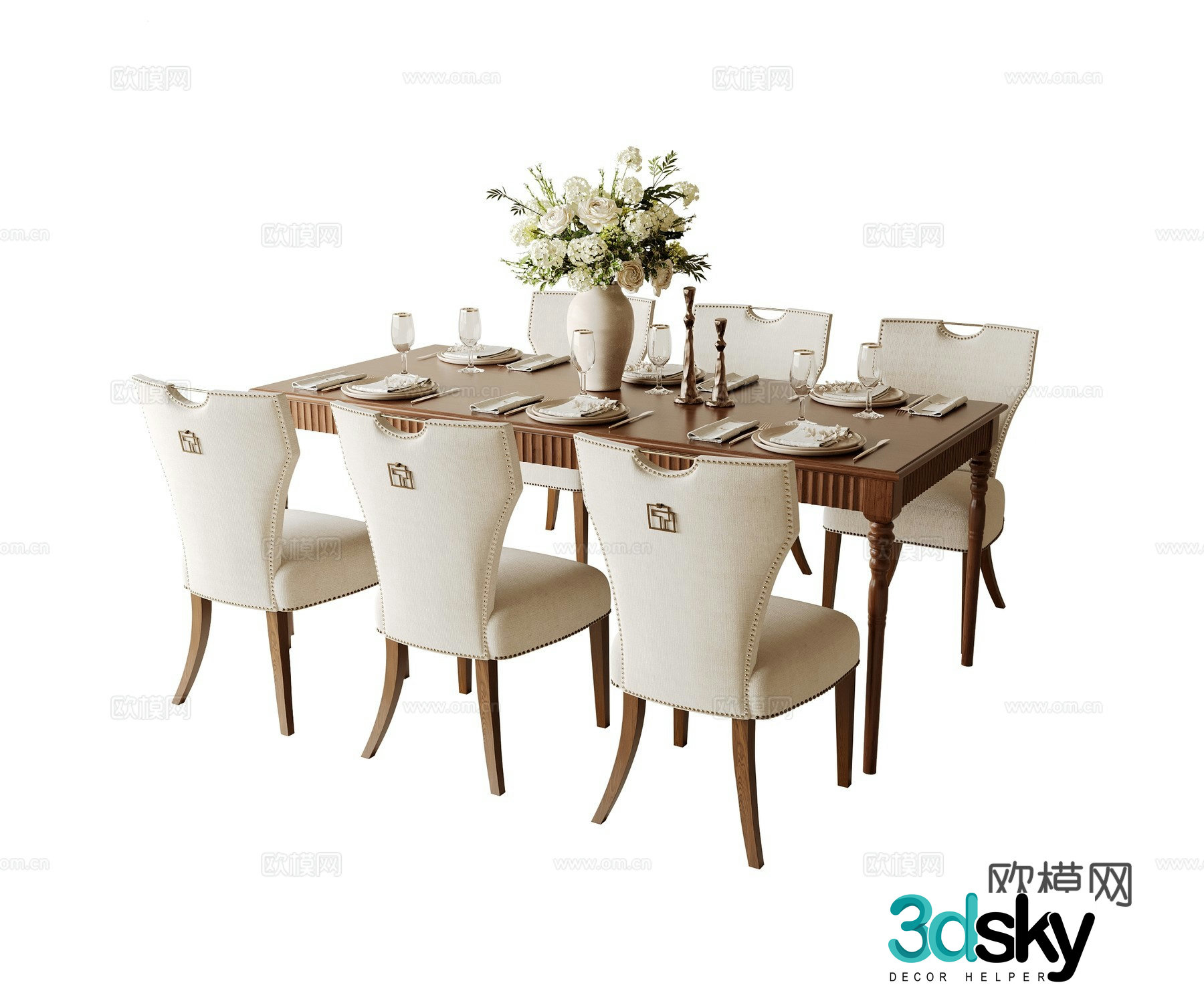 American retro dining table and chair 3d model