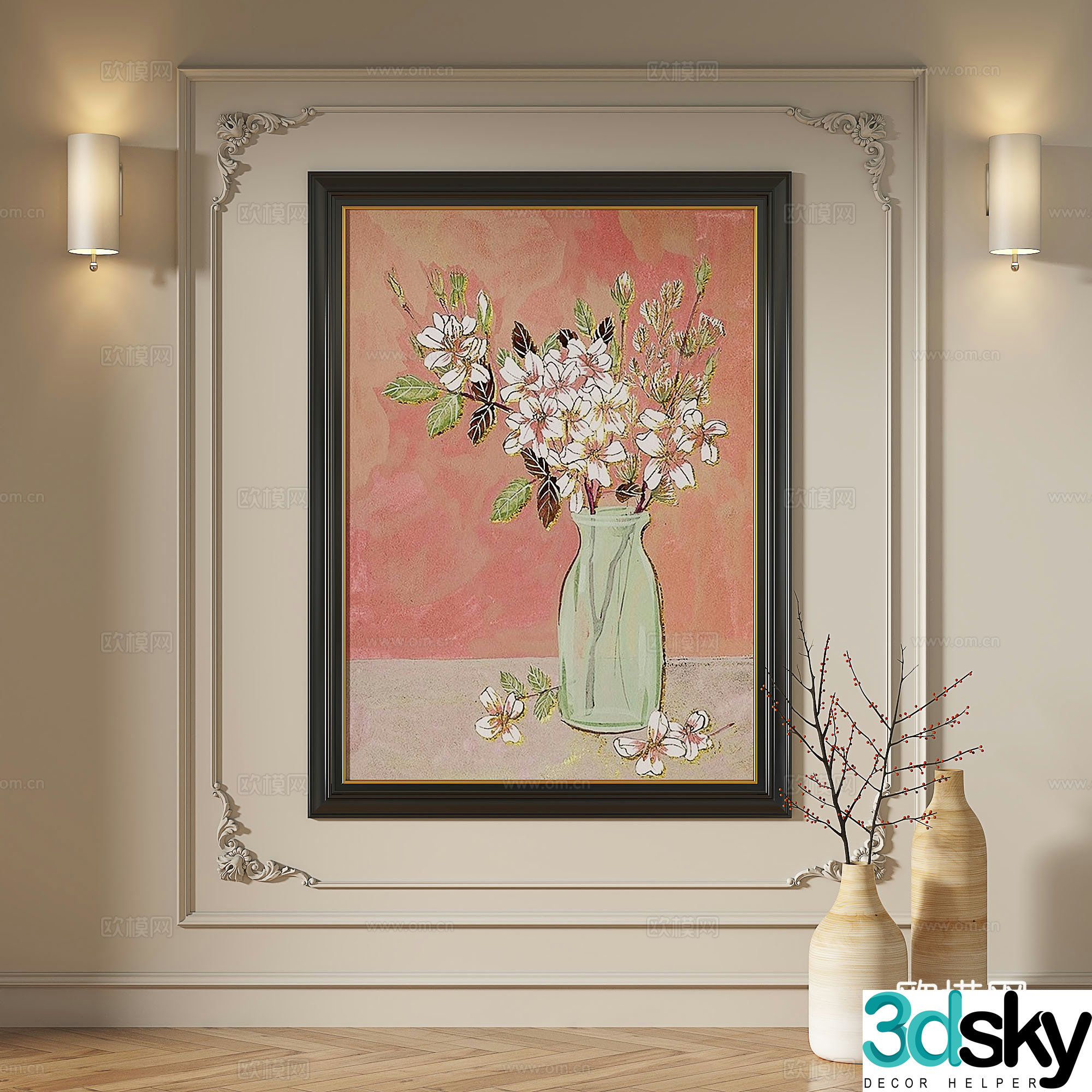 French medieval retro modern oil painting European light luxury decorative painting 3d model