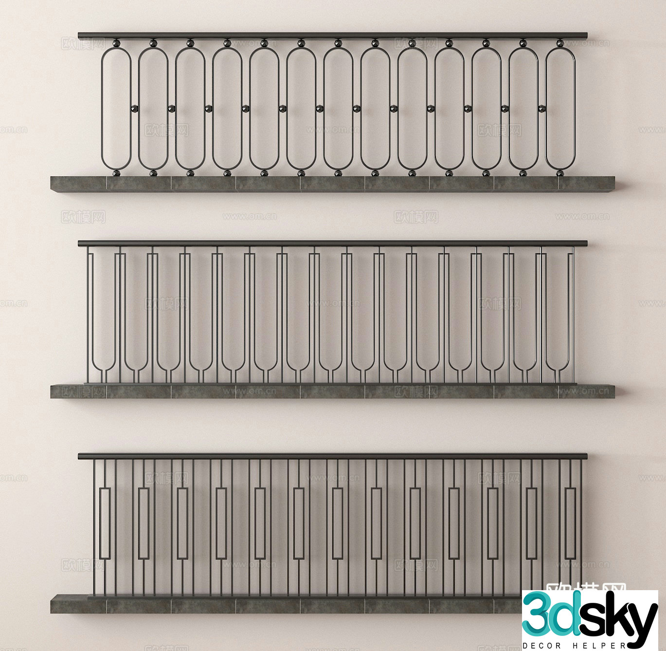 Metal railing Fence Guardrail 3d model