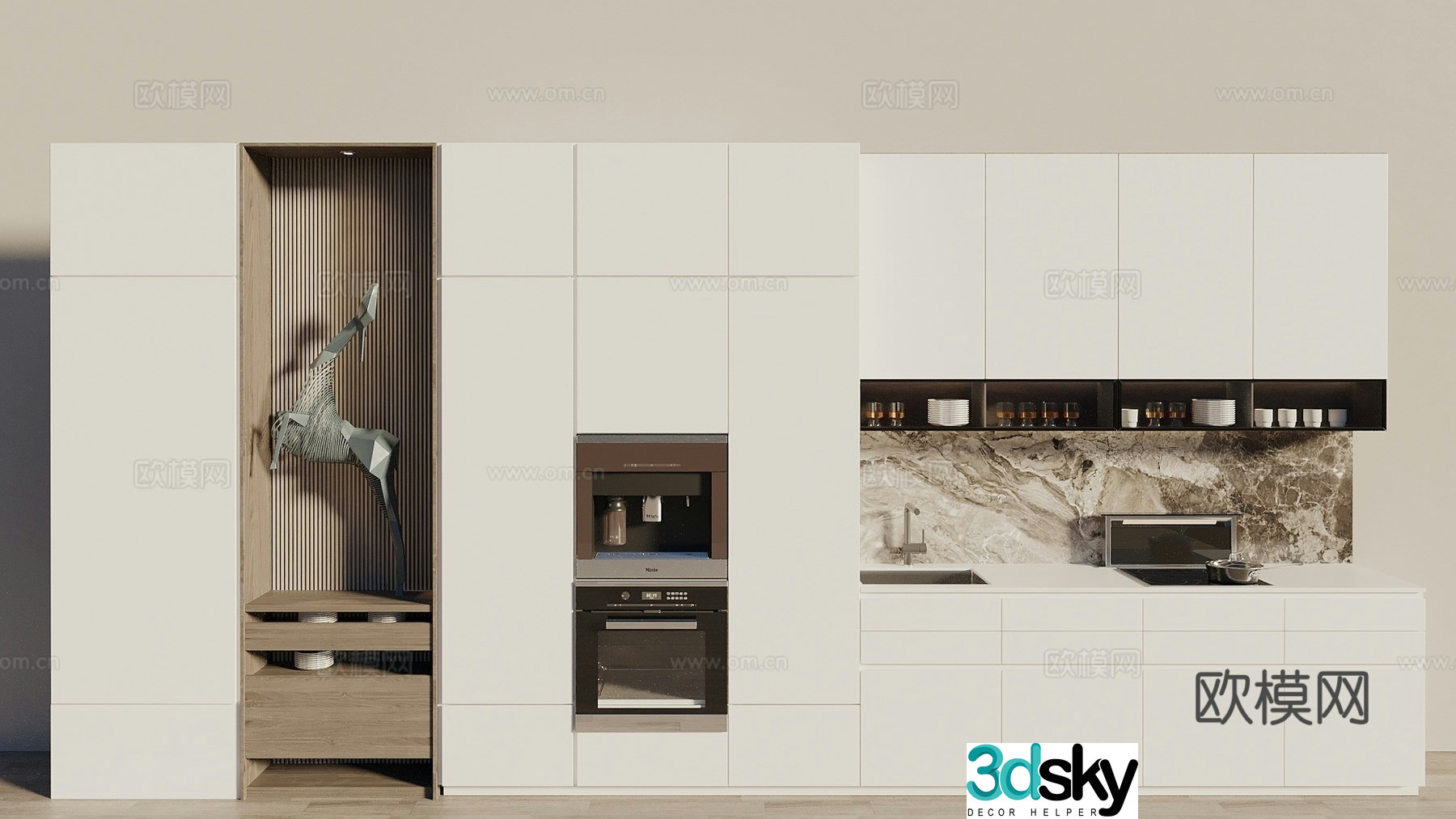 Modern cream-style sideboard wine cabinet sideboard meal preparation apartment cabinet 3D model