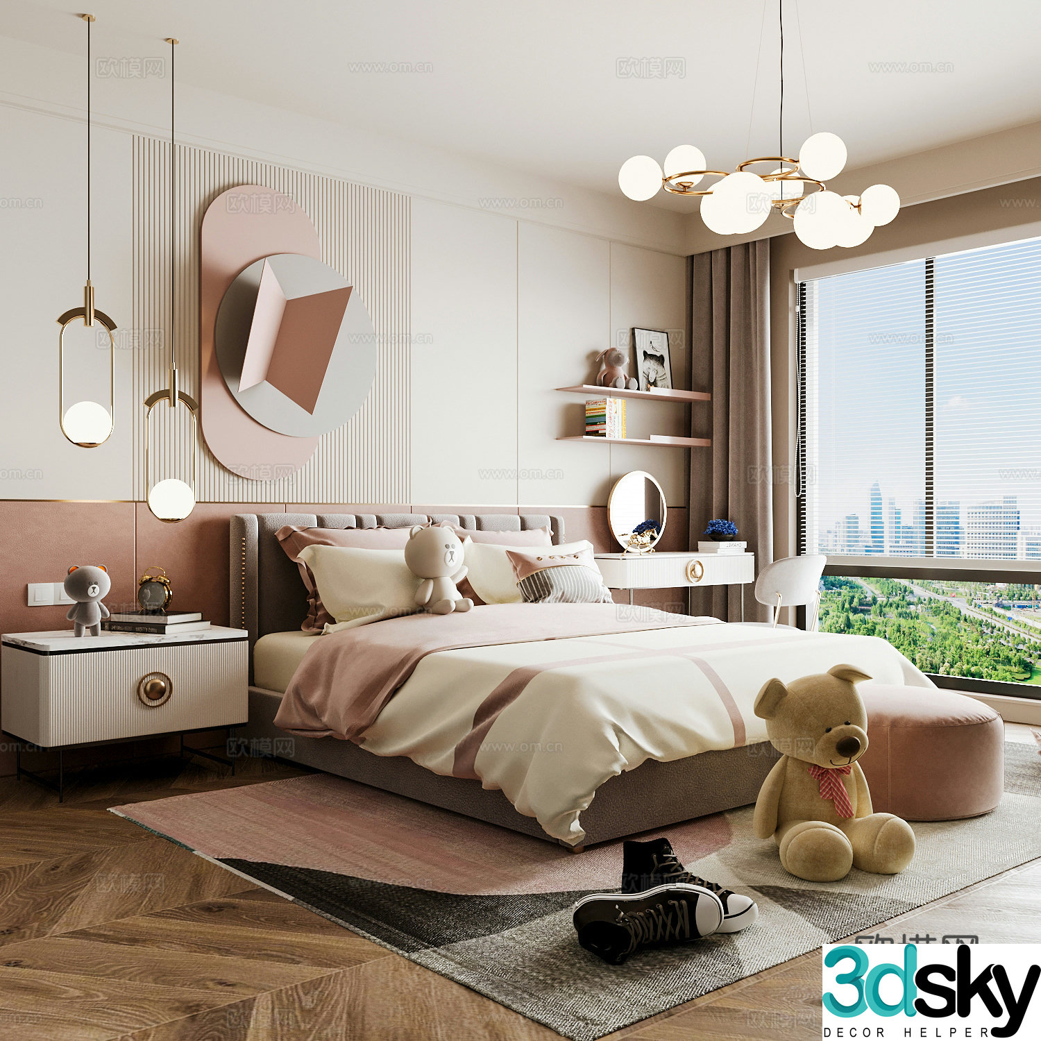 Modern children’s room boy’s room girl’s room children’s bed children’s wardrobe children’s desk 3d model