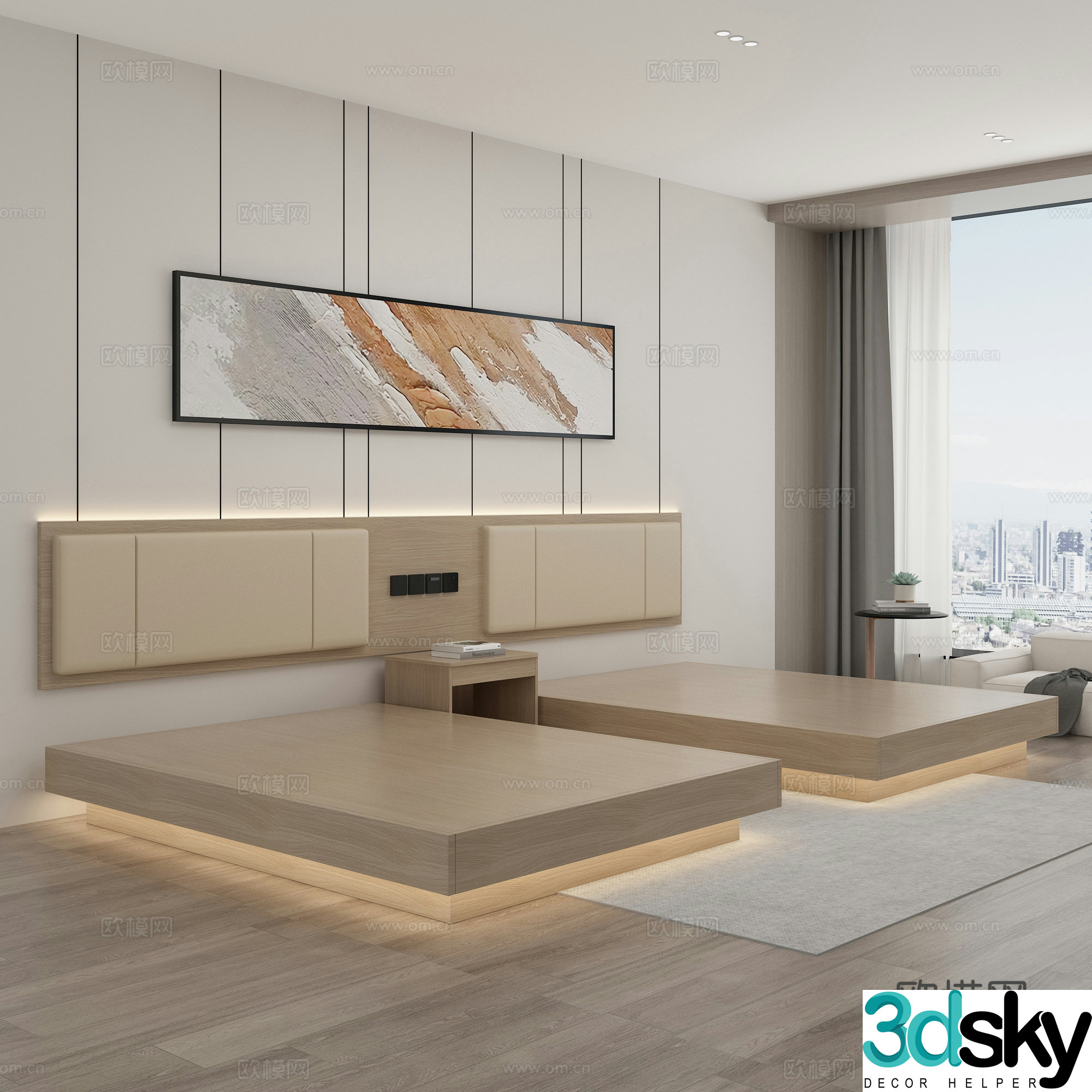 Hotel bed Room Hotel room Standard room Hotel double bed 3d model