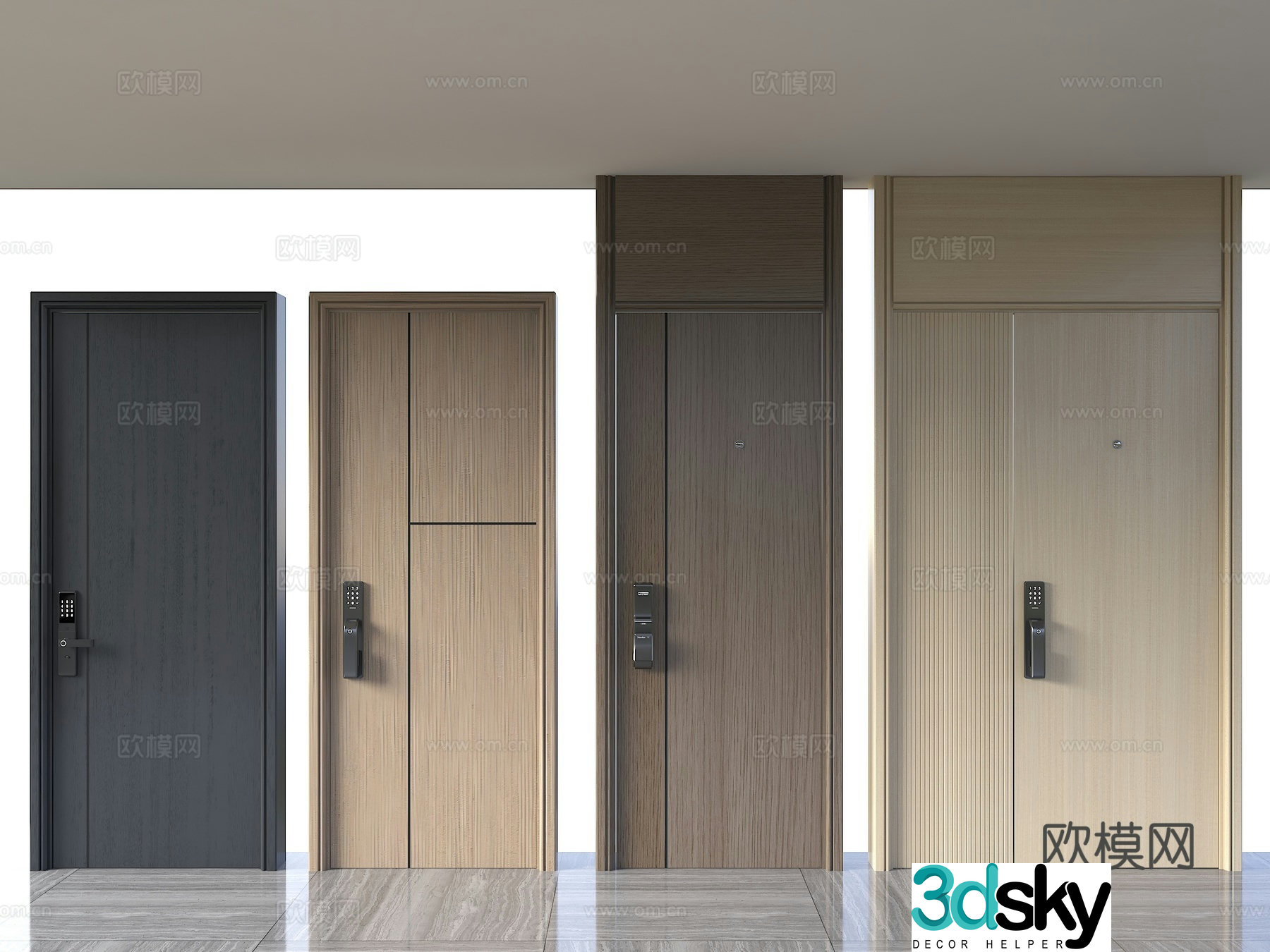 Modern security door entrance door entrance door fingerprint lock password lock modern minimalist door black 3d model
