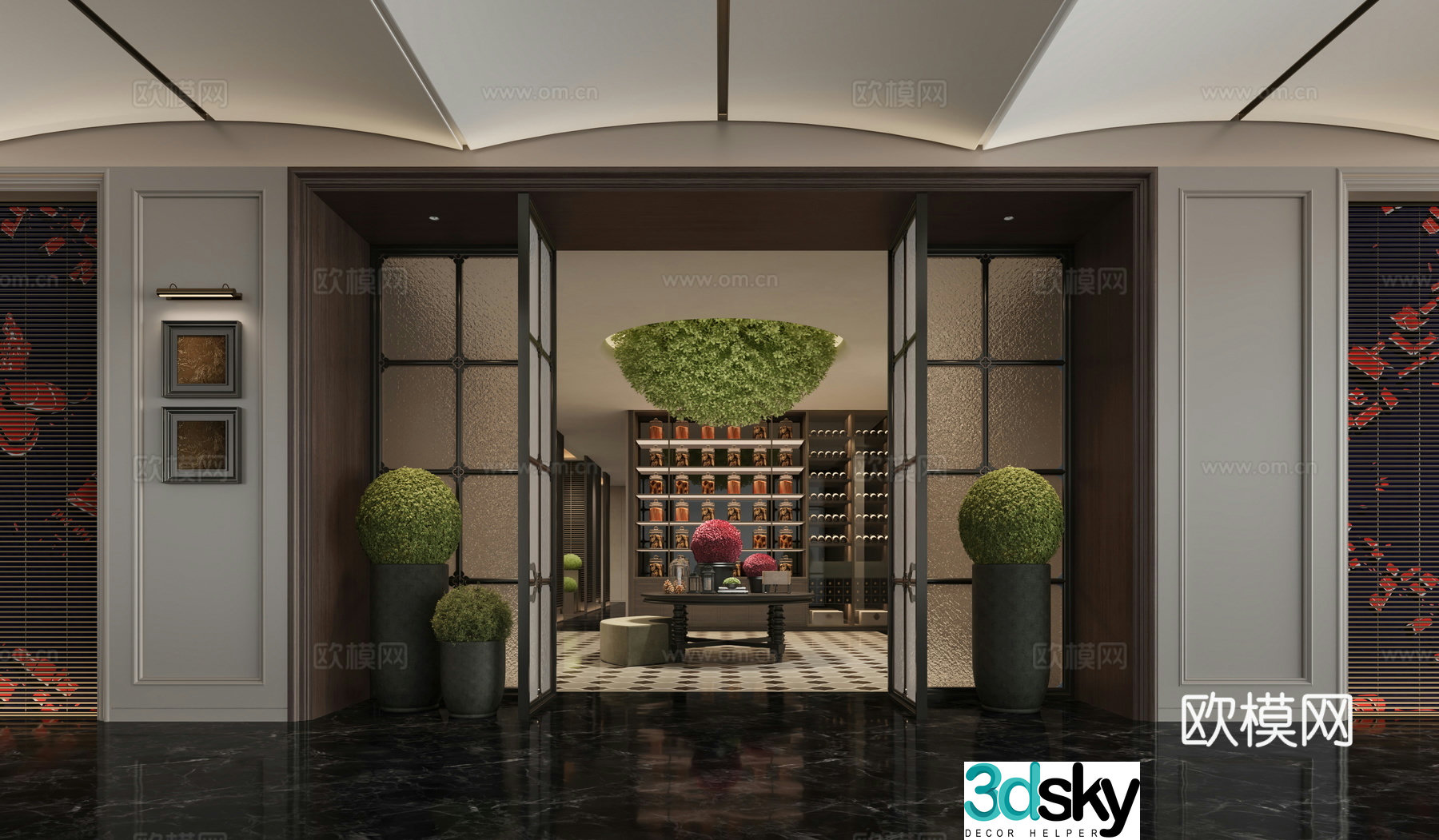 3D model of hotel Chinese restaurant entrance
