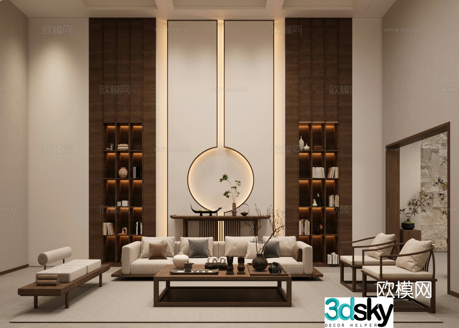 New Chinese-style home living room duplex living room large living room sofa and coffee table combination 3D model