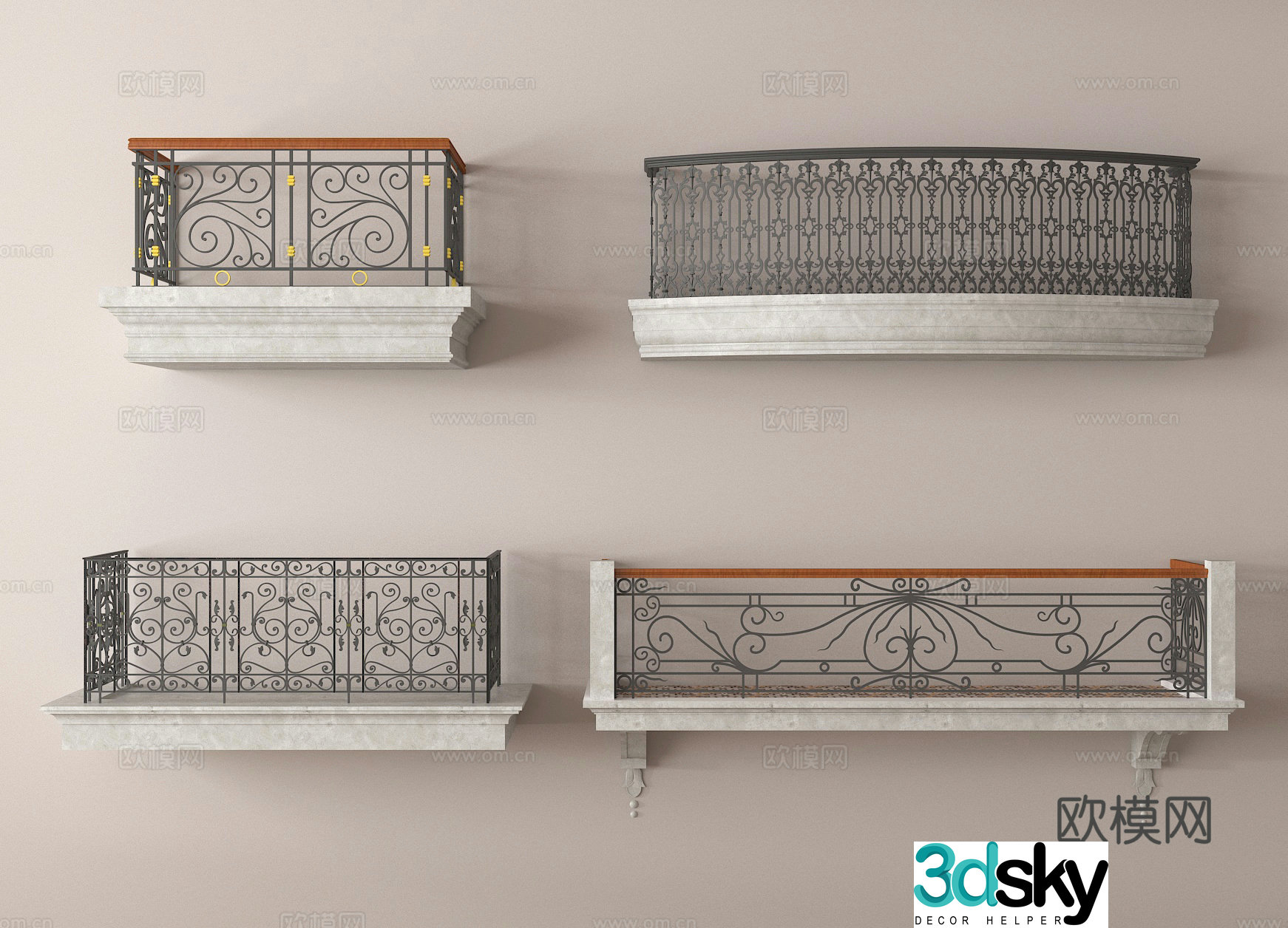 Metal railing Balcony fence Guardrail 3d model