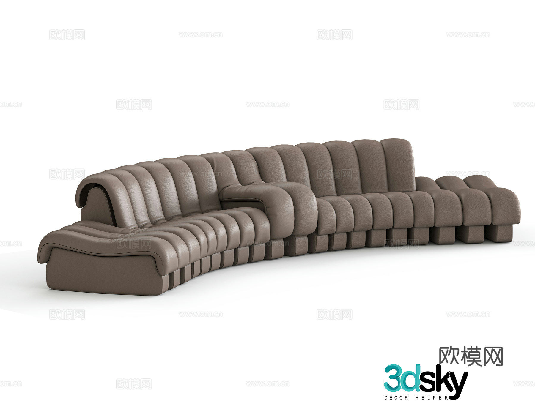 Light luxury leather multi-person sofa 3D model