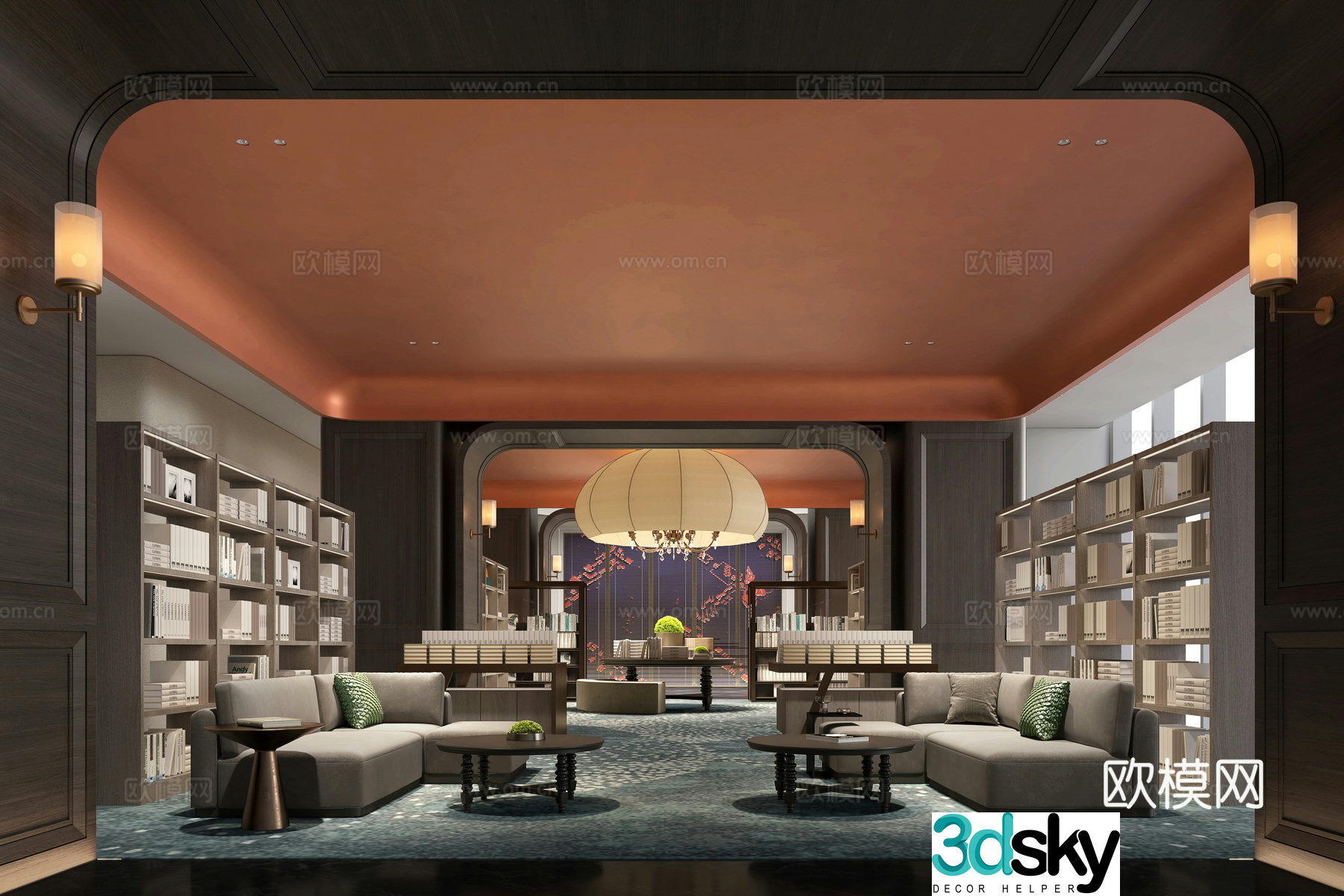 Hotel Book Bar Living Area 3D Model