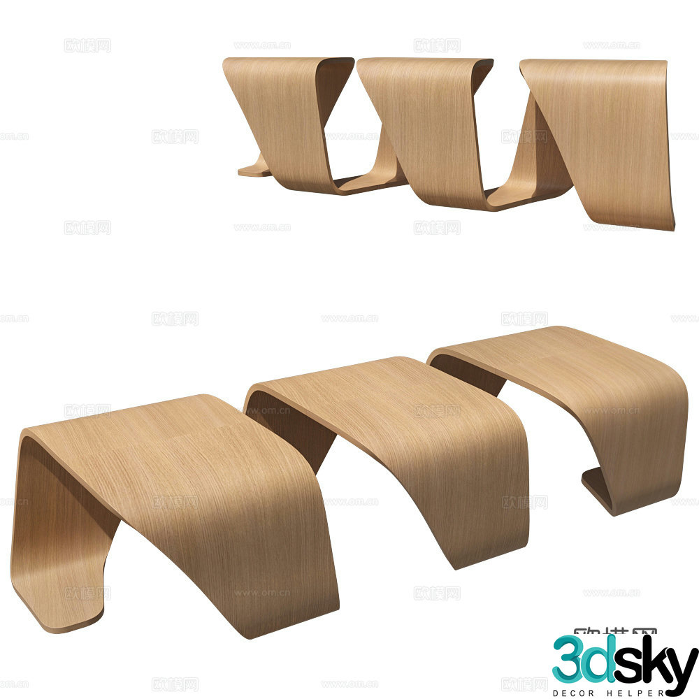 Modern minimalist bench wooden bench 3d model