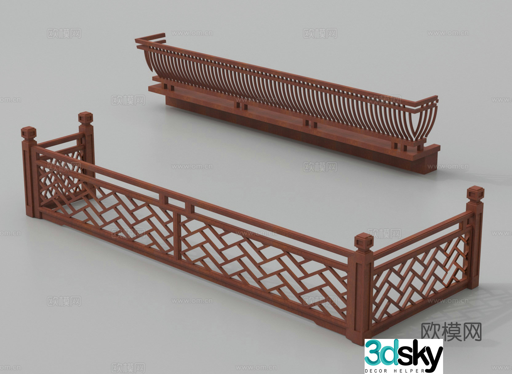 Wooden railings River railings Pavilion guardrails Fence 3d model