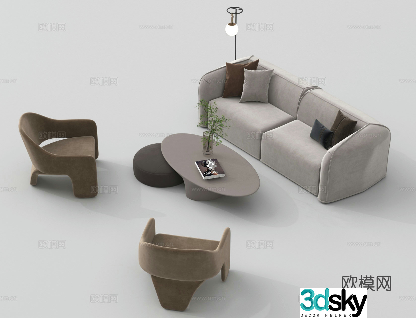 Double sofa casual sofa coffee table leisure chair 3d model