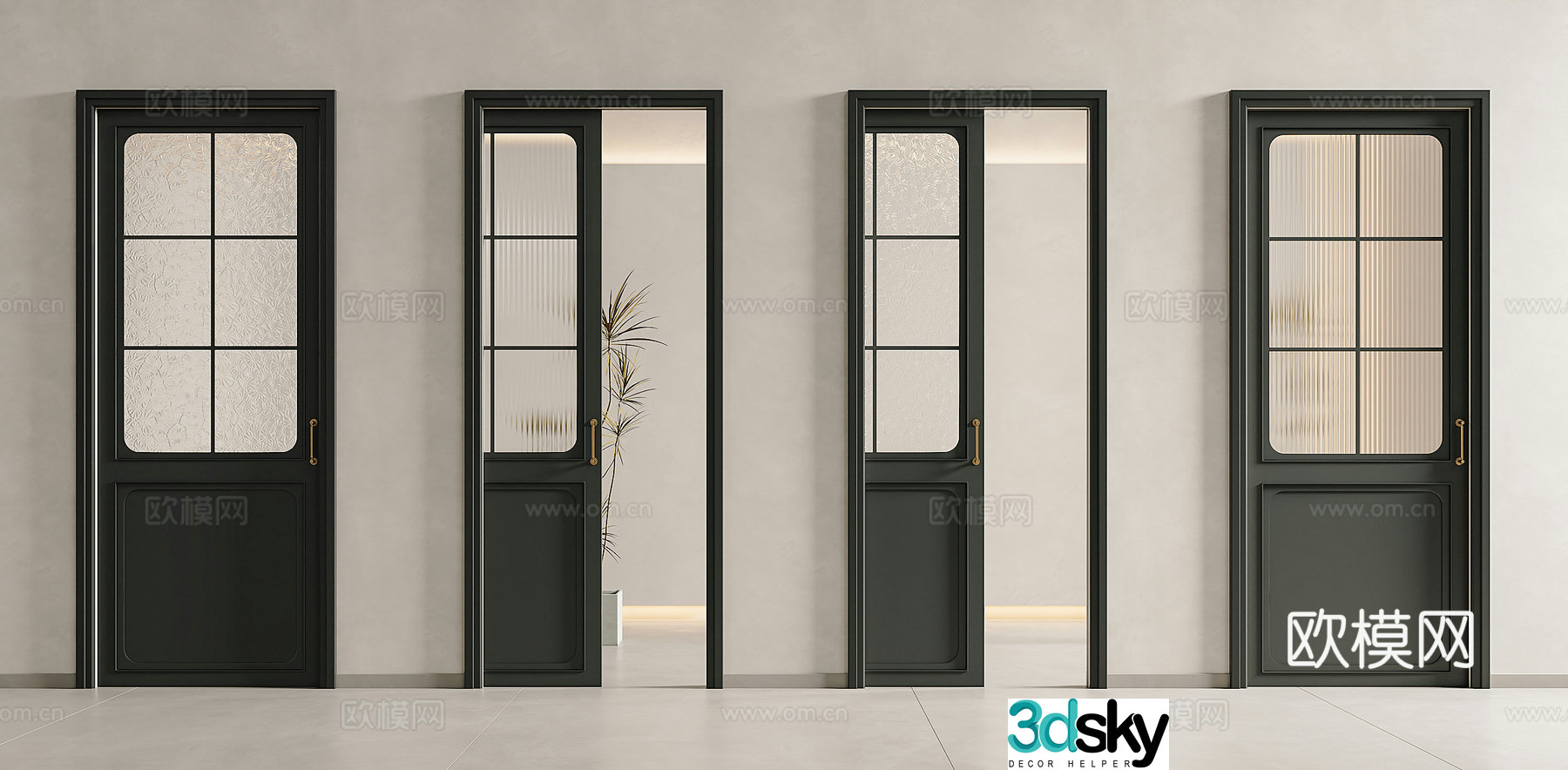 French medieval sliding door glass sliding door Changhong glass door ice cracked glass carved glass door 3D model
