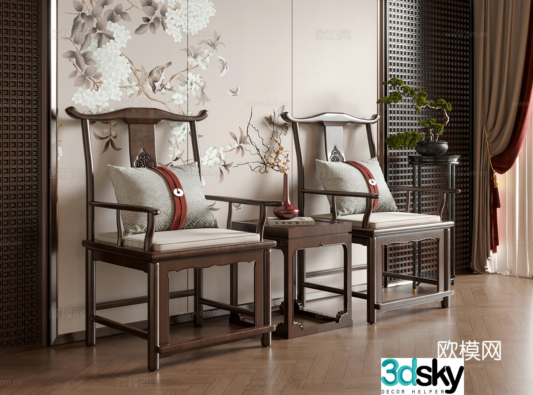 New Chinese style single chair leisure chair dining chair tea chair 3d model