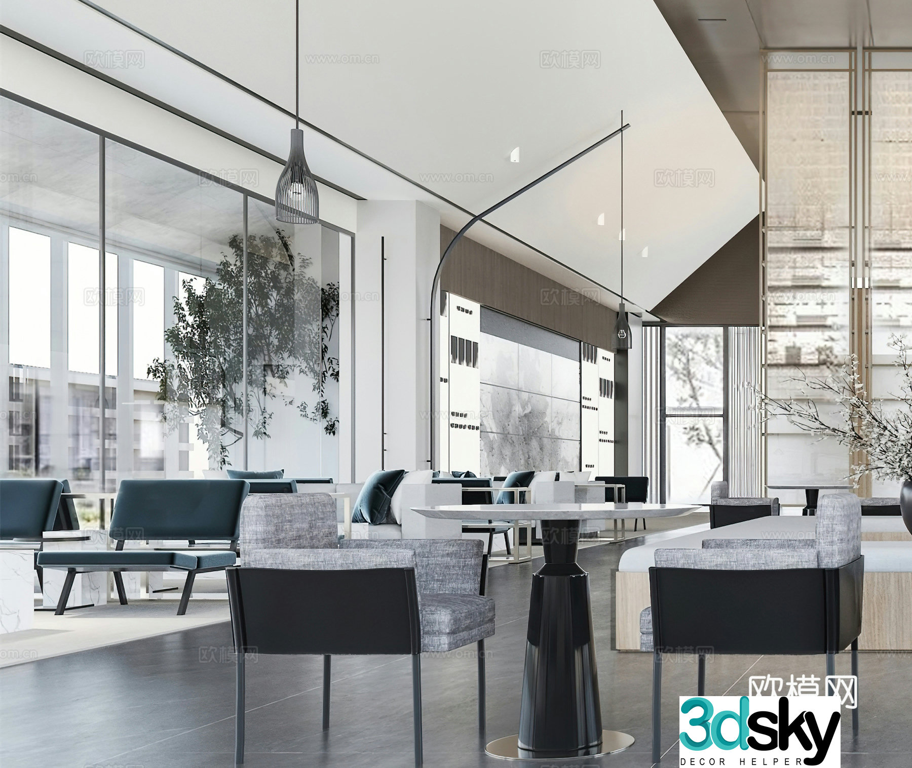 Modern sales office sales department cafe dessert shop internet celebrity store hot pot restaurant company lobby 3d model