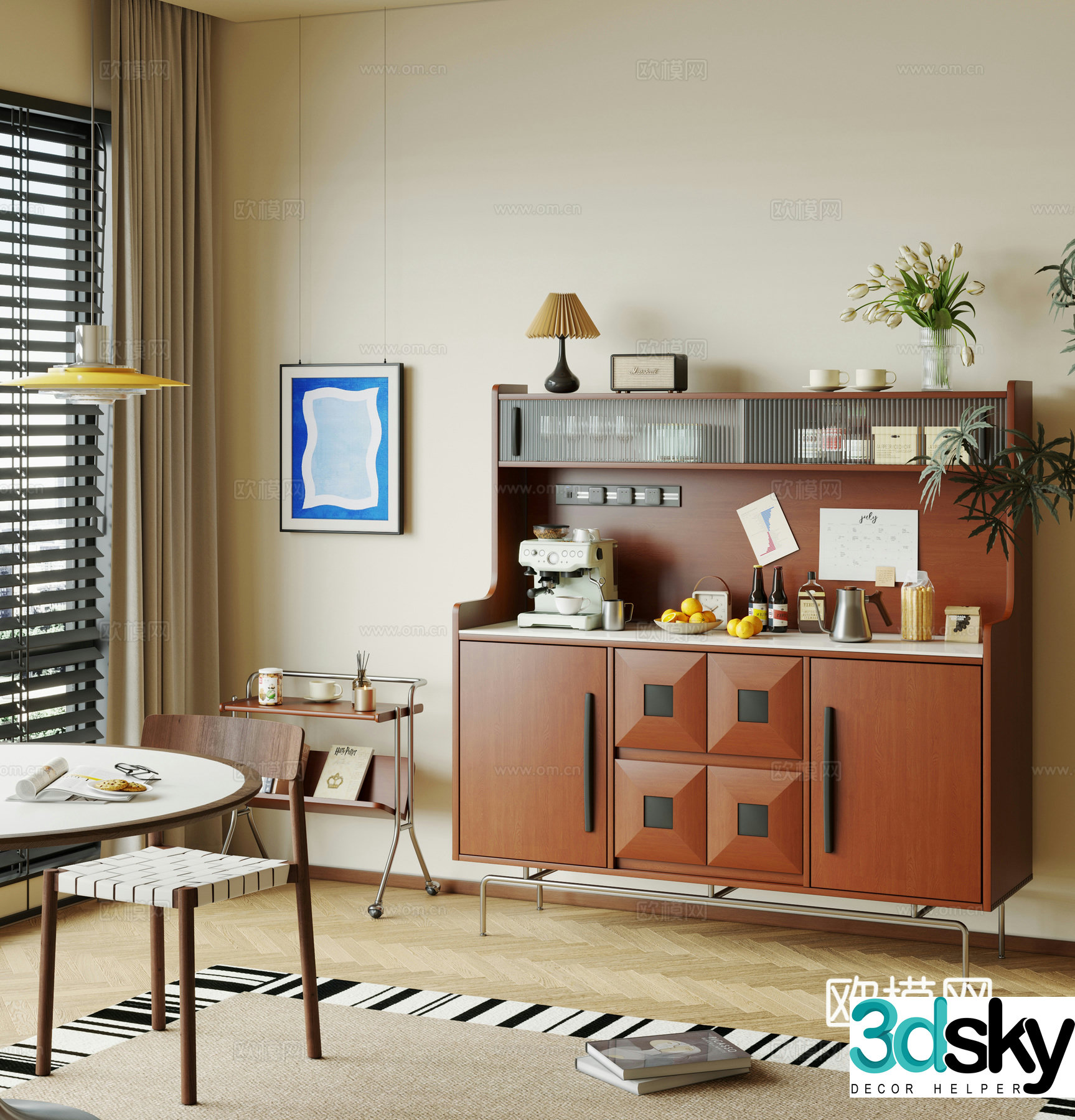 Modern retro solid wood sideboard medieval style sideboard finished sideboard 3D model