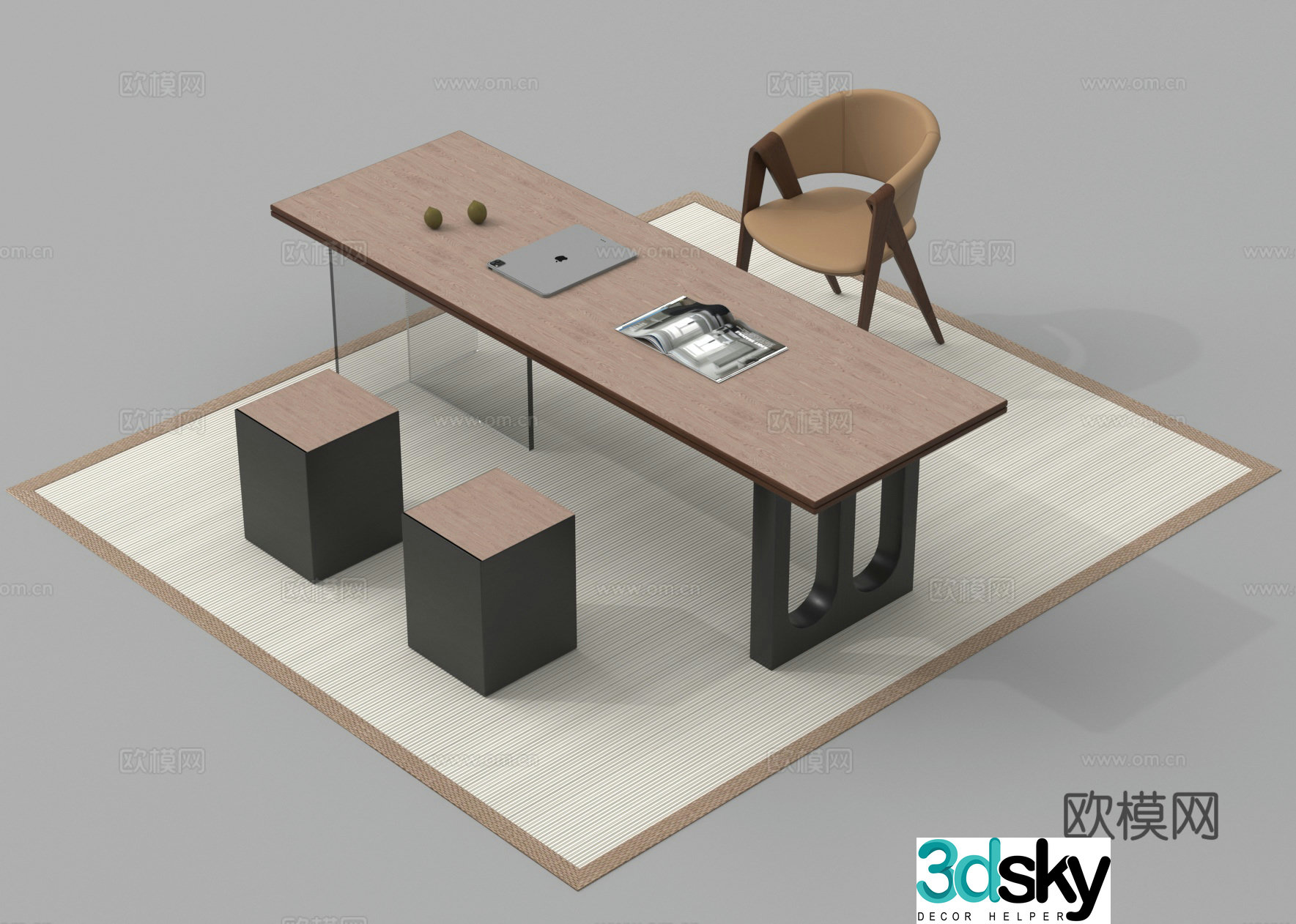 Desk Book desk Office desk chair 3d model