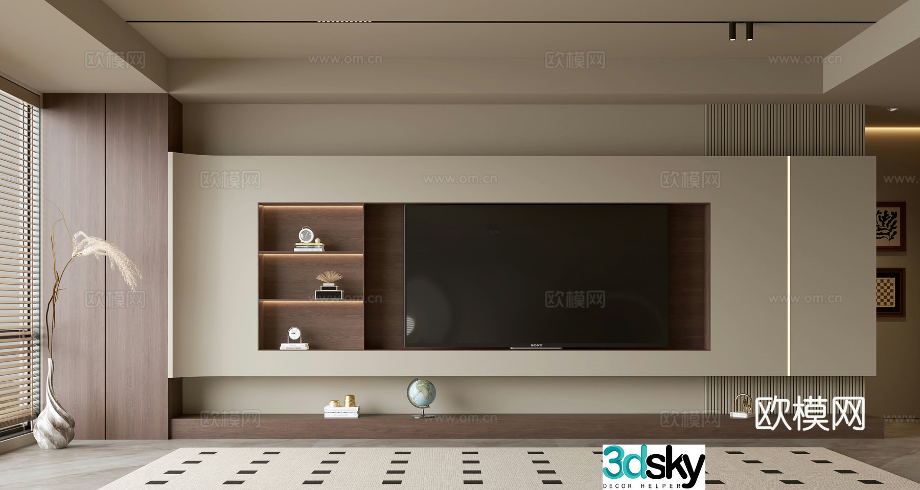 Wasabi Middle Style TV Background TV Cabinet Song style TV Background Wall Wasabi Life Room Ornament 3D Model
