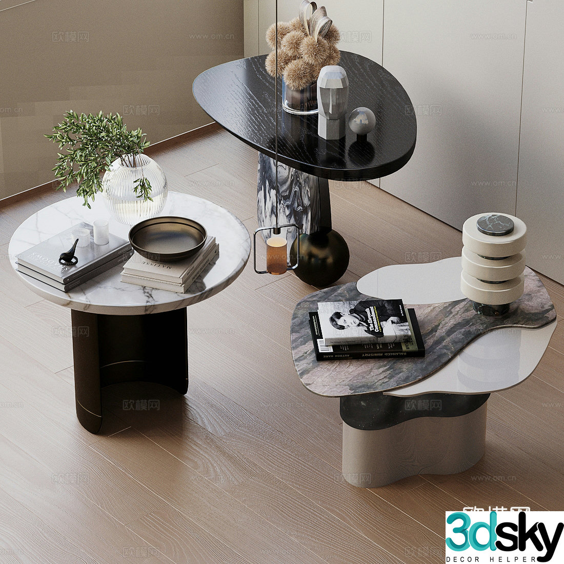 Light luxury Italian side table metal side table round side table corner table sofa side table marble side table 3D model