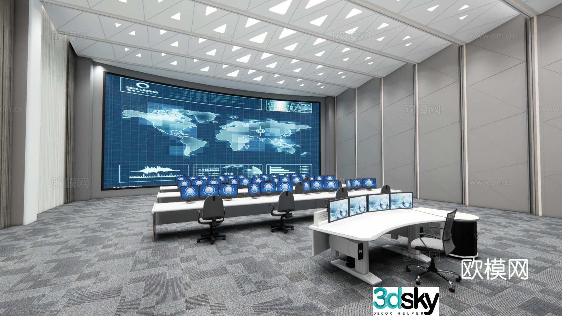 Modern command room control room 3d model