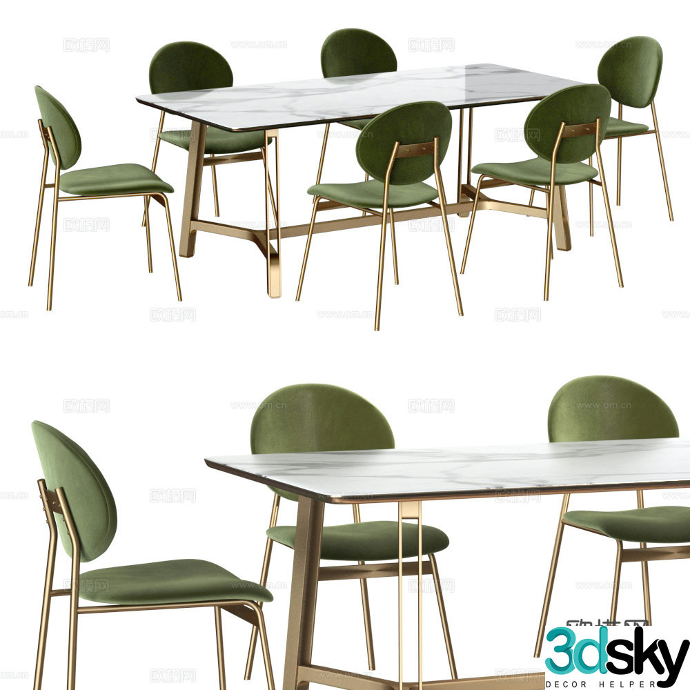 Light luxury dining table and chair dining table and chair combination 3D model