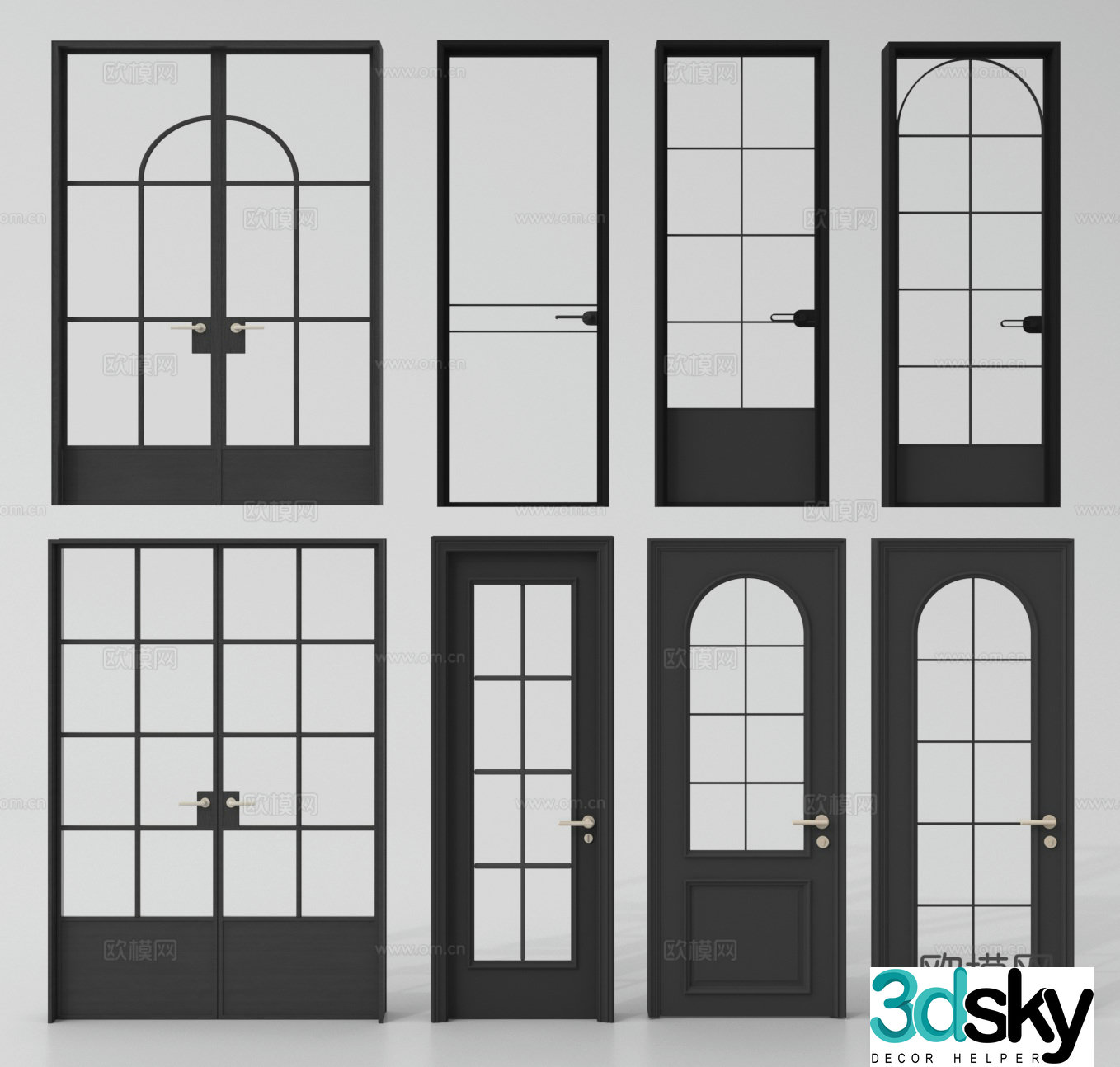 Glass single-open door glass double-open door kitchen and bathroom door balcony door 3D model