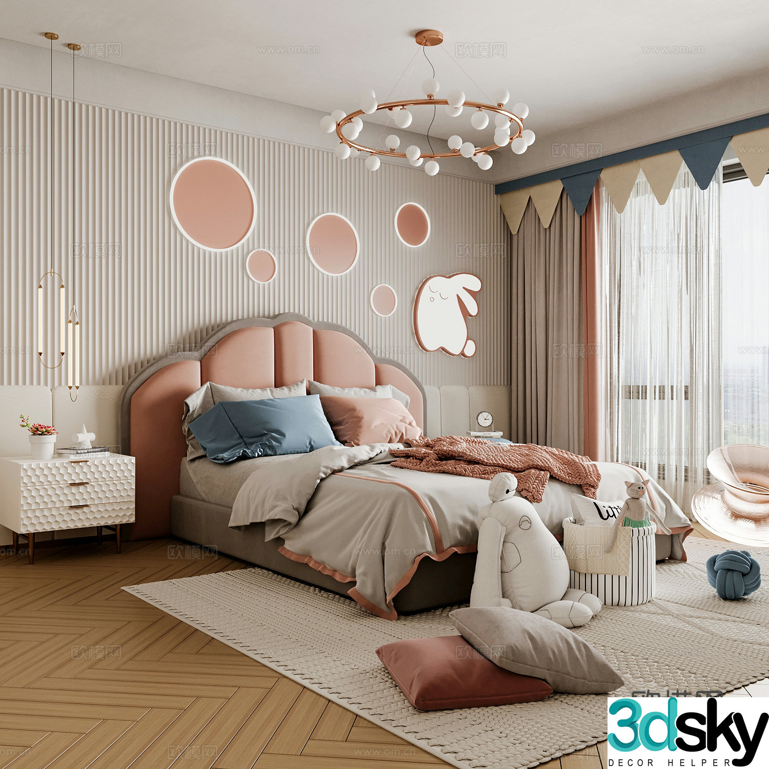 Modern children’s room boy’s room girl’s room children’s bed children’s wardrobe children’s desk 3d model