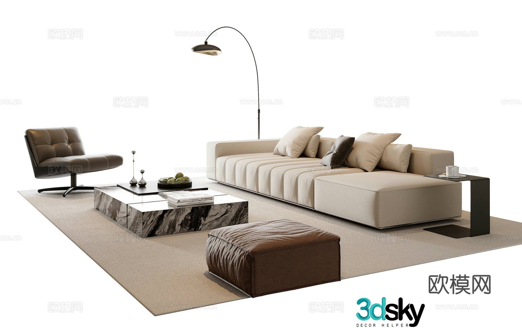 Italian sofa coffee table combination 3D model