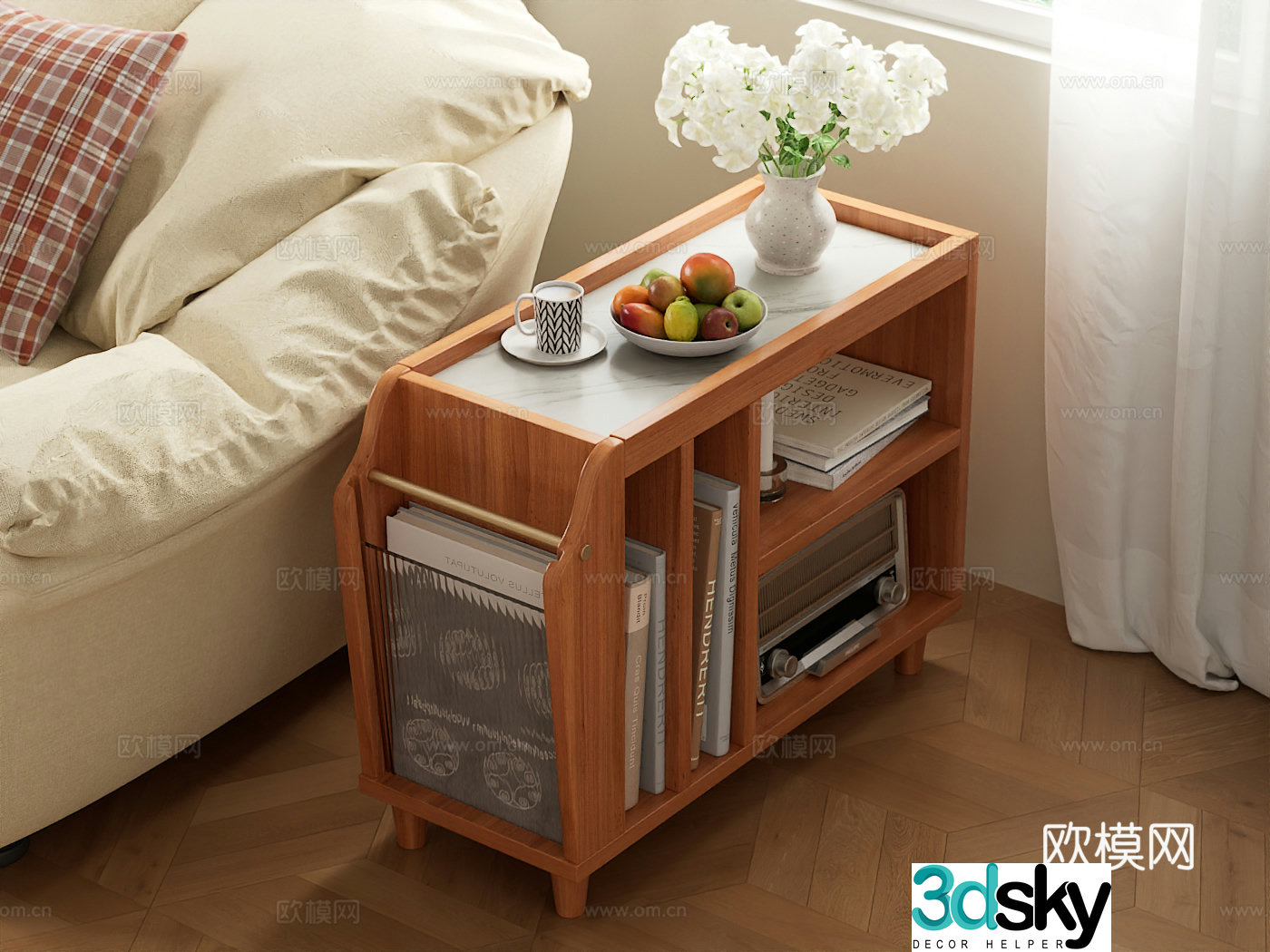 Medium style edge table Modern solid wood corner table Multifunctional storage edge table 3D model