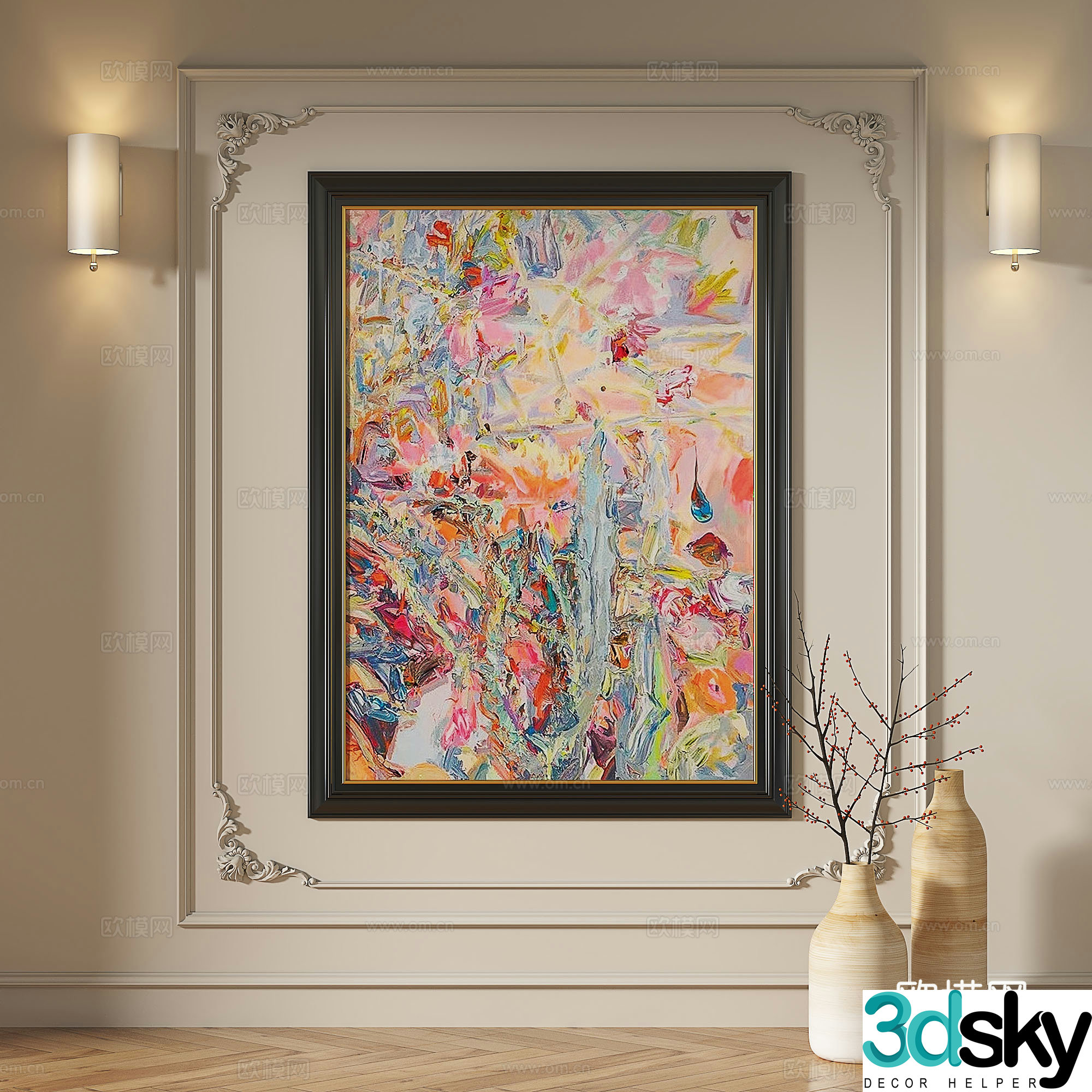 French medieval retro modern oil painting European light luxury decorative painting 3d model