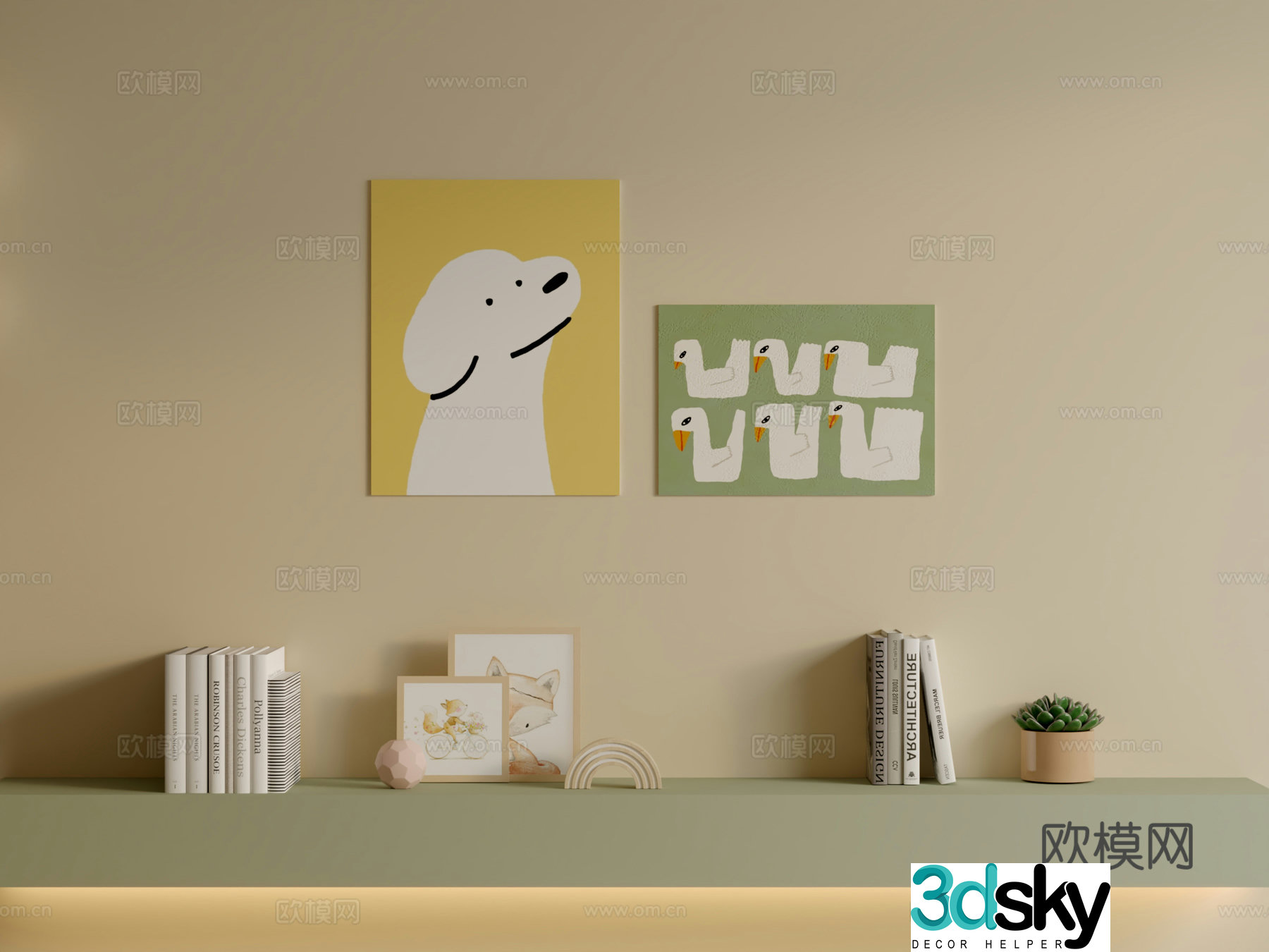 Modern cream style children’s room hanging painting 3d model
