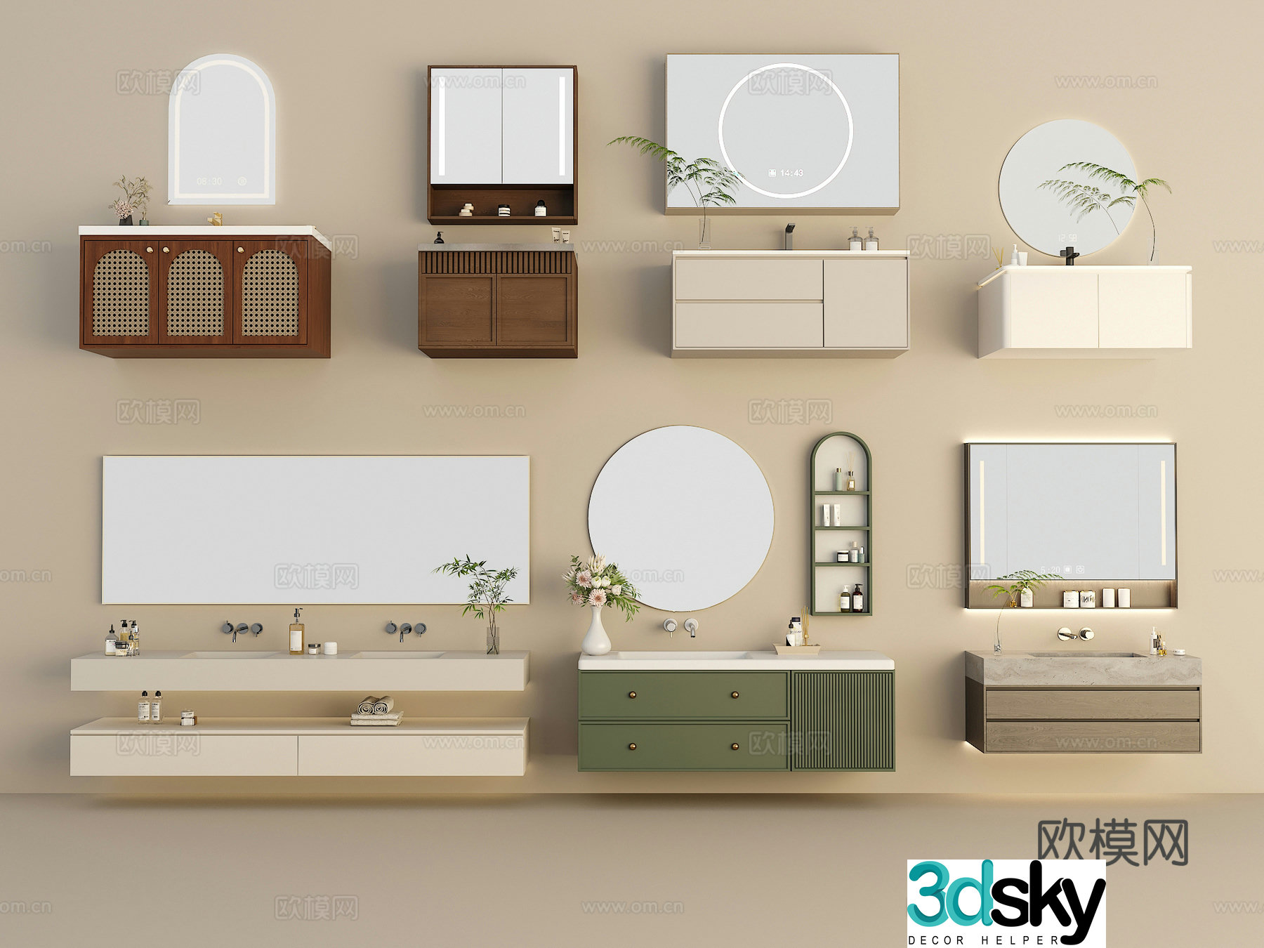 Bathroom cabinet combination Bathroom supplies ornaments Wash basin Green plants Faucet Mirror cabinet 3D model