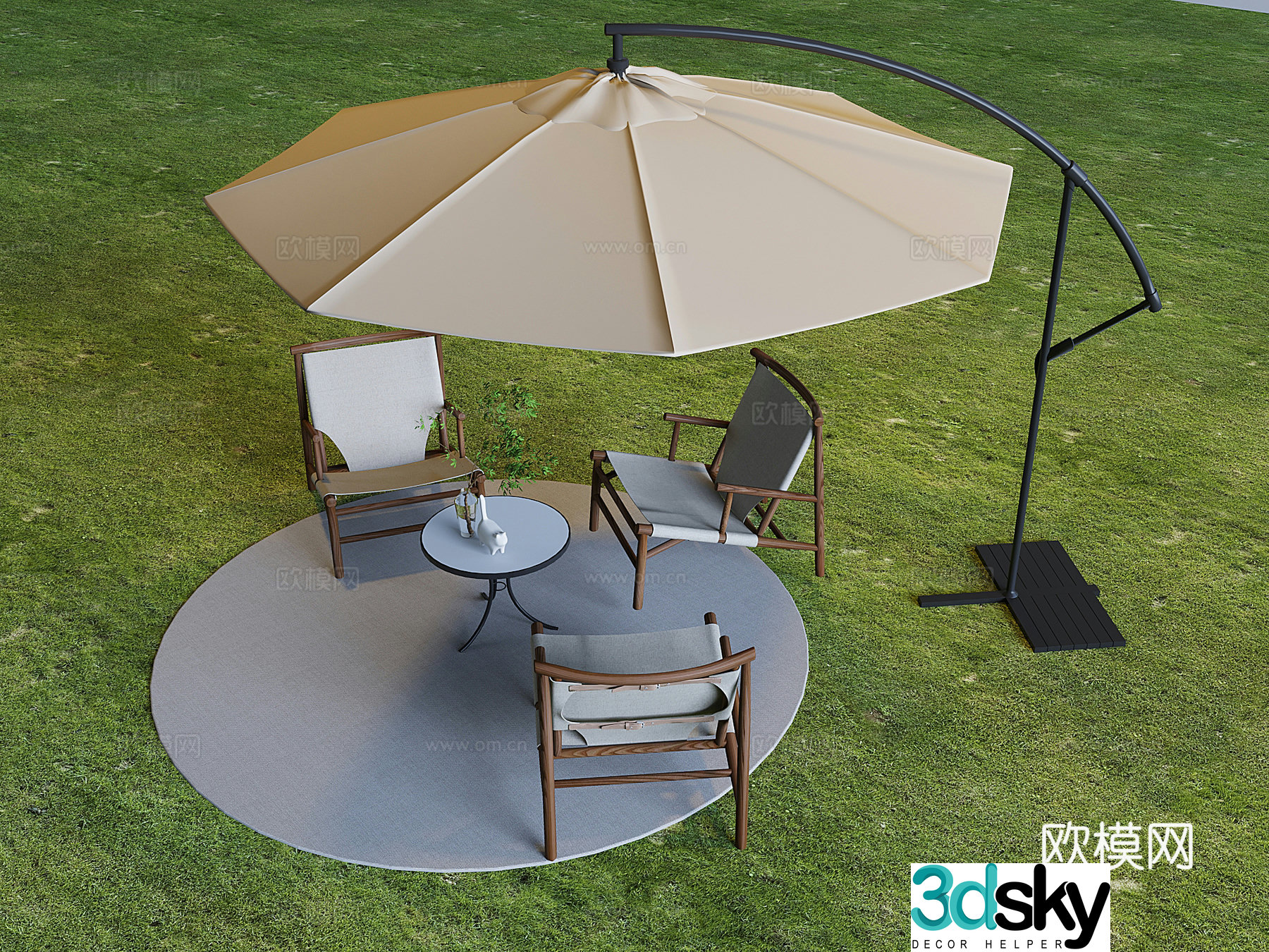 Outdoor camping awning outdoor leisure table backrest chair 3D model