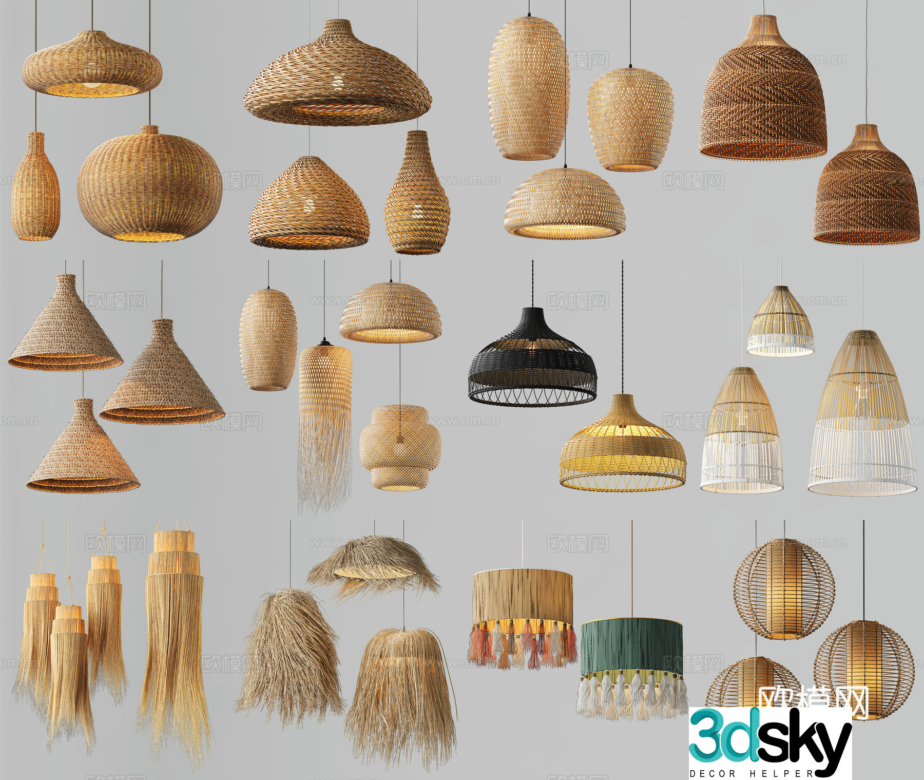 Modern Chandeliers Rattan chandelier 3d model