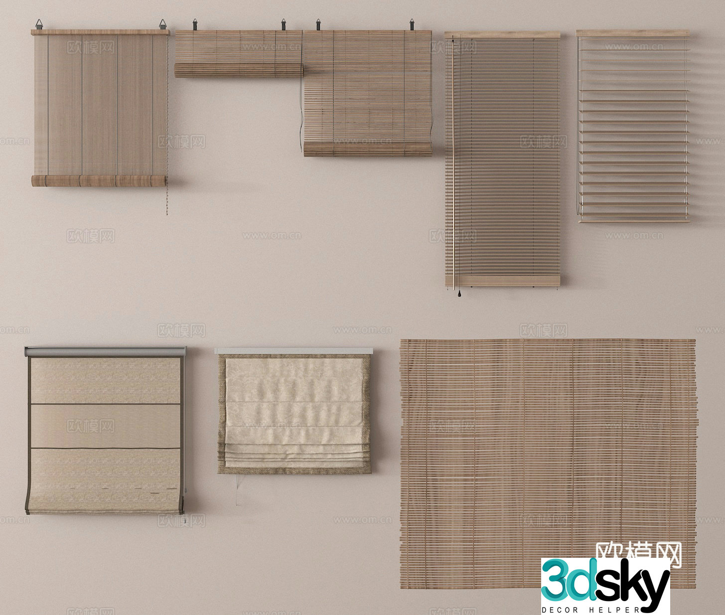 Venetian blinds bamboo curtain roller blind 3d model