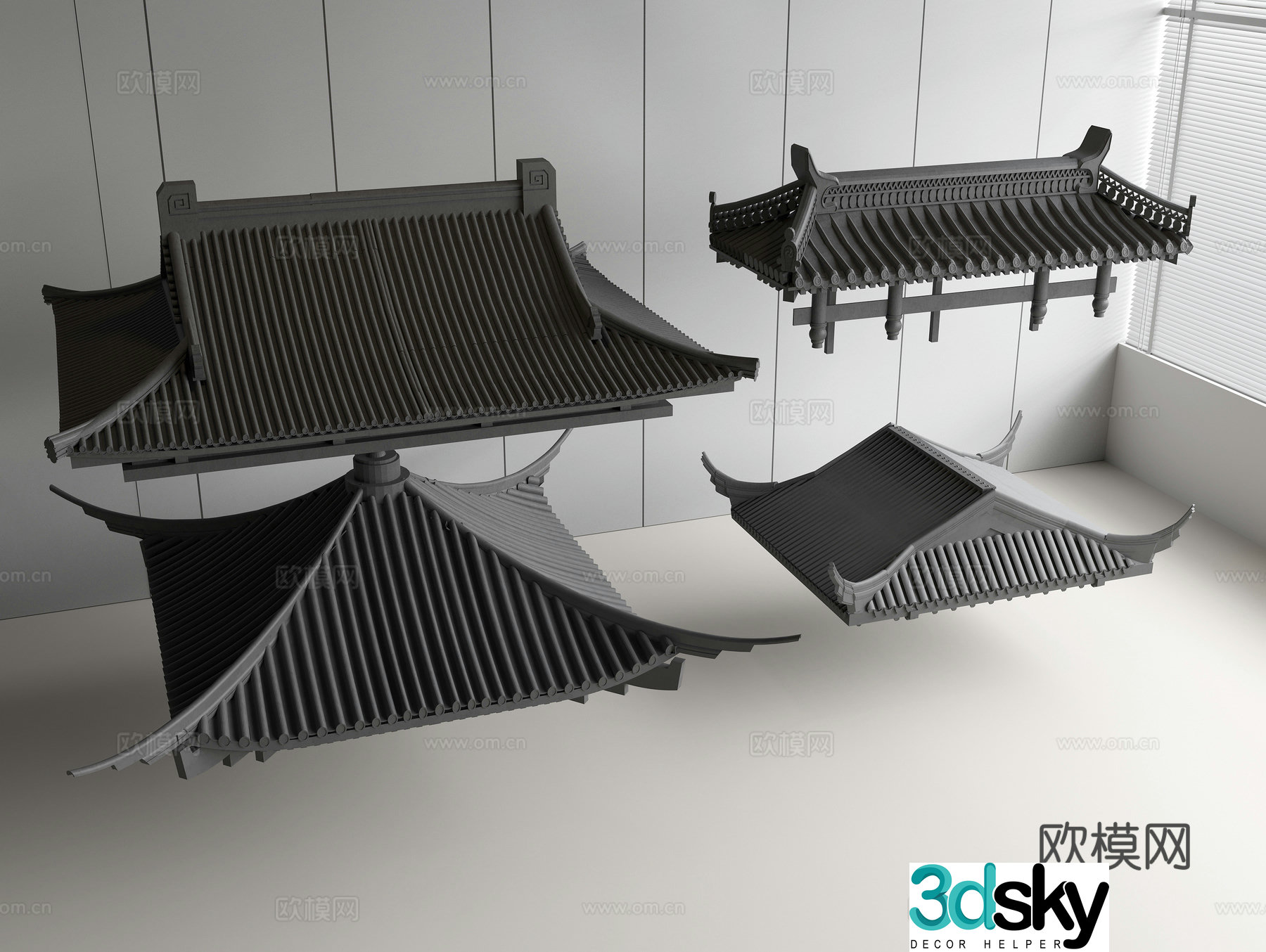 Chinese-style eaves ancient building eaves glazed tiles tiles roof ridges 3D model