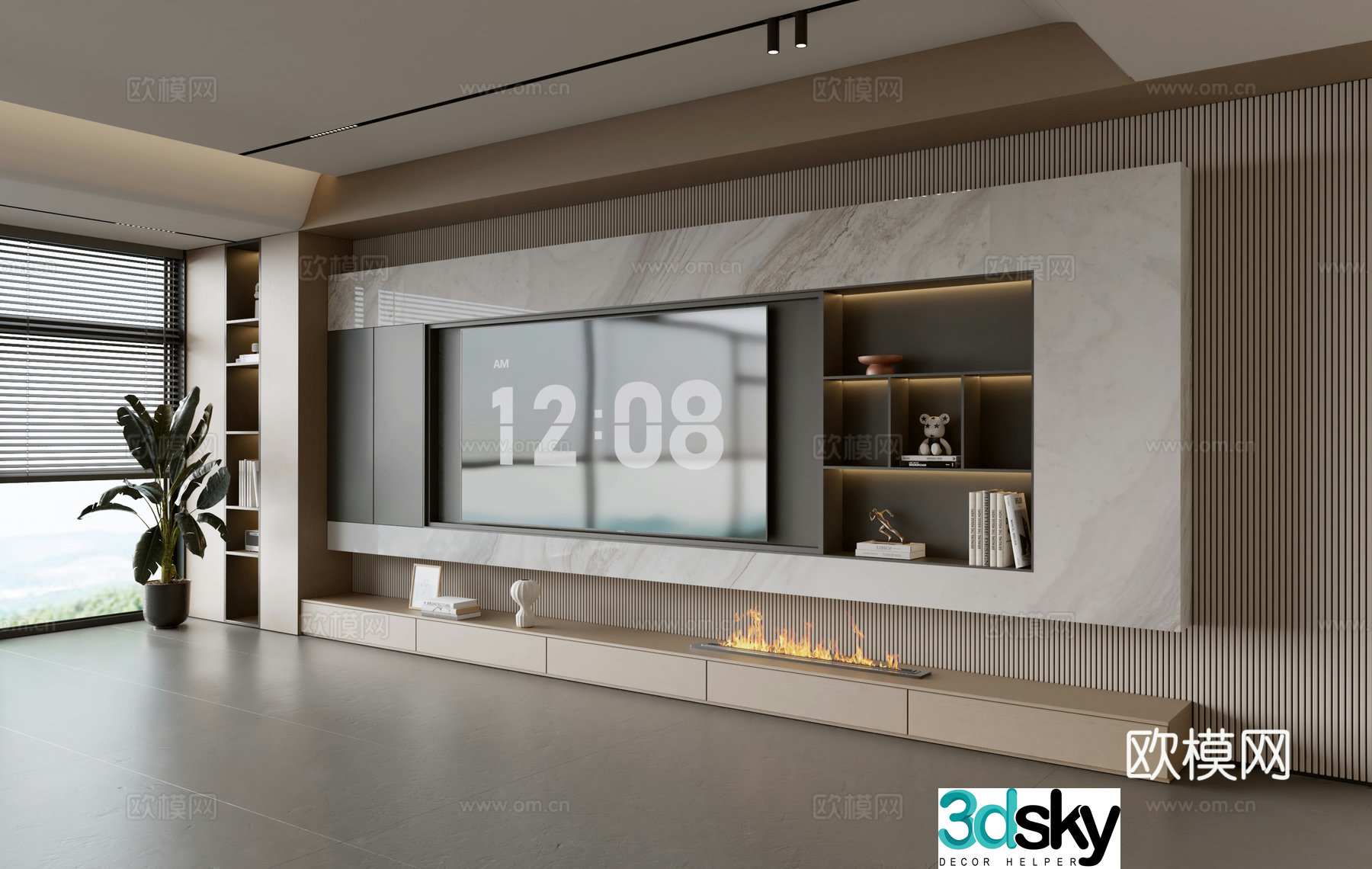 Modern simple living room balcony cabinet sofa combination coffee table sofa background wall 3d model