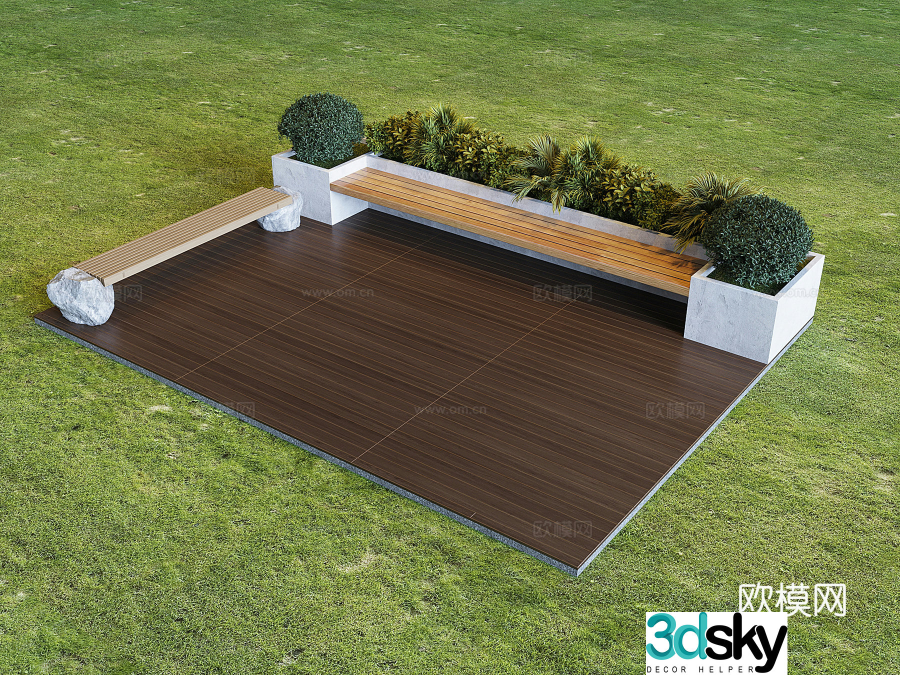 Garden solid wood bench park landscape log seat 3d model