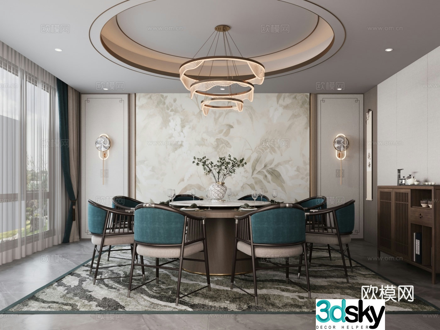 New Chinese restaurant private room restaurant private room round table restaurant tableware 3d model
