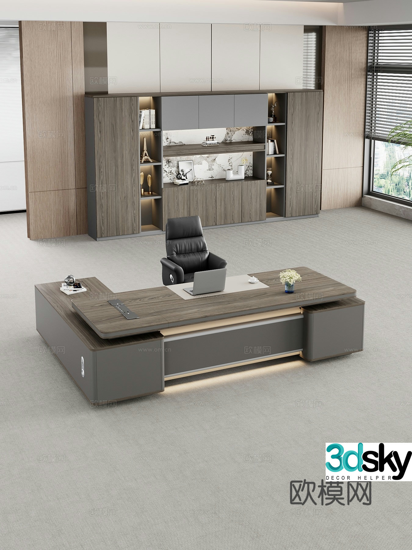 Modern office desk desk boss desk manager desk large desk file cabinet office desk chair 3d model