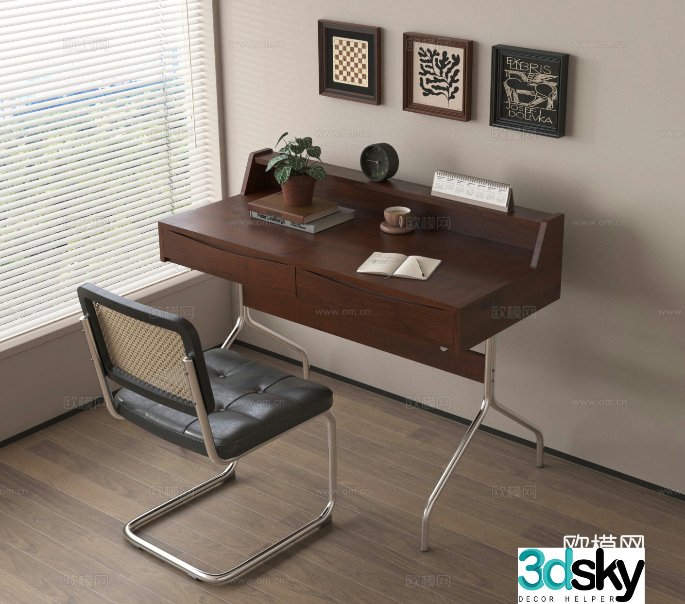 Office desk chair computer desk reading desk desk decorative painting book 3d model