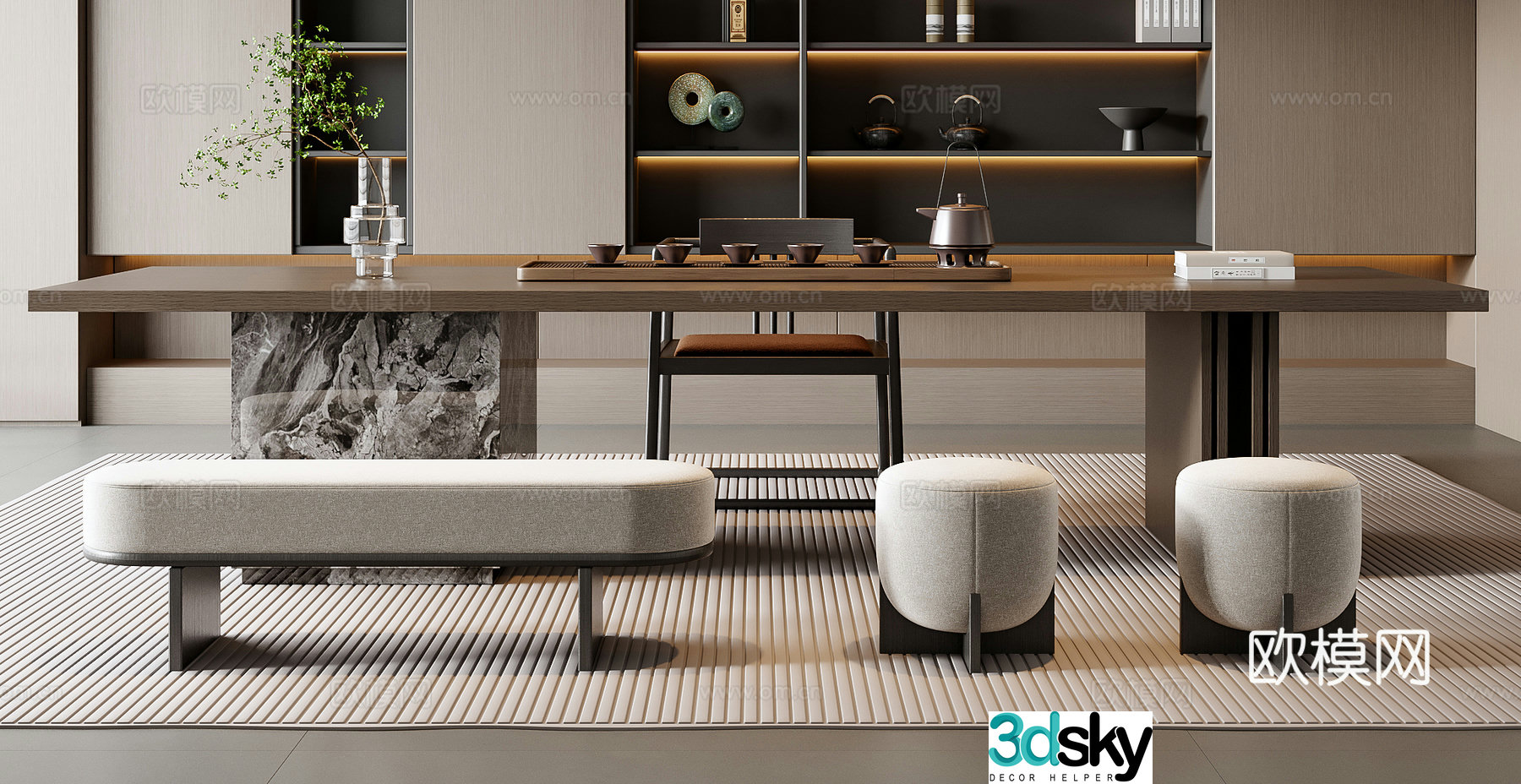Italian tea table and chair combination 3D model