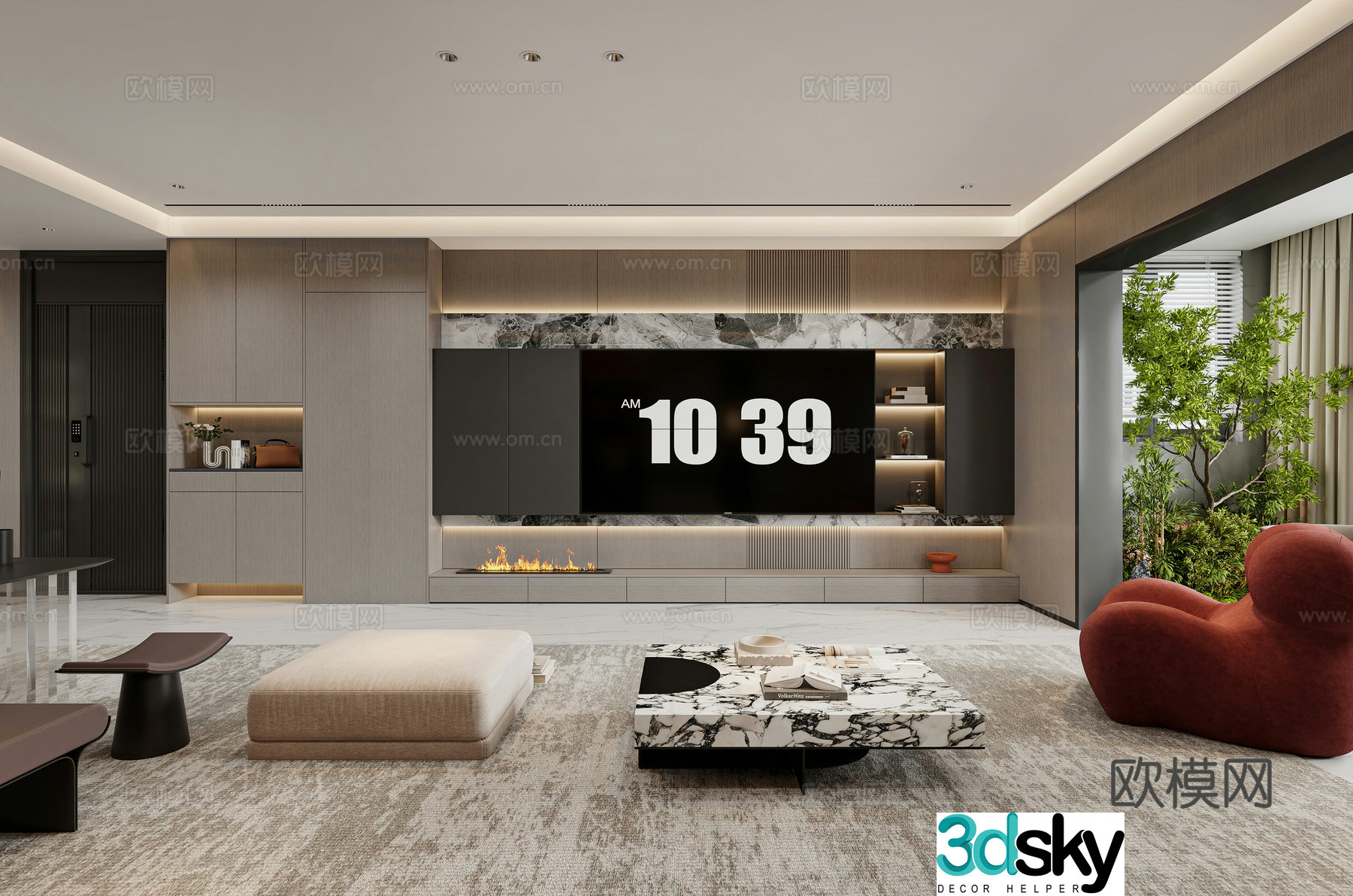 Modern living room Italian living room TV background wall TV cabinet Leisure hall entrance door 3D model