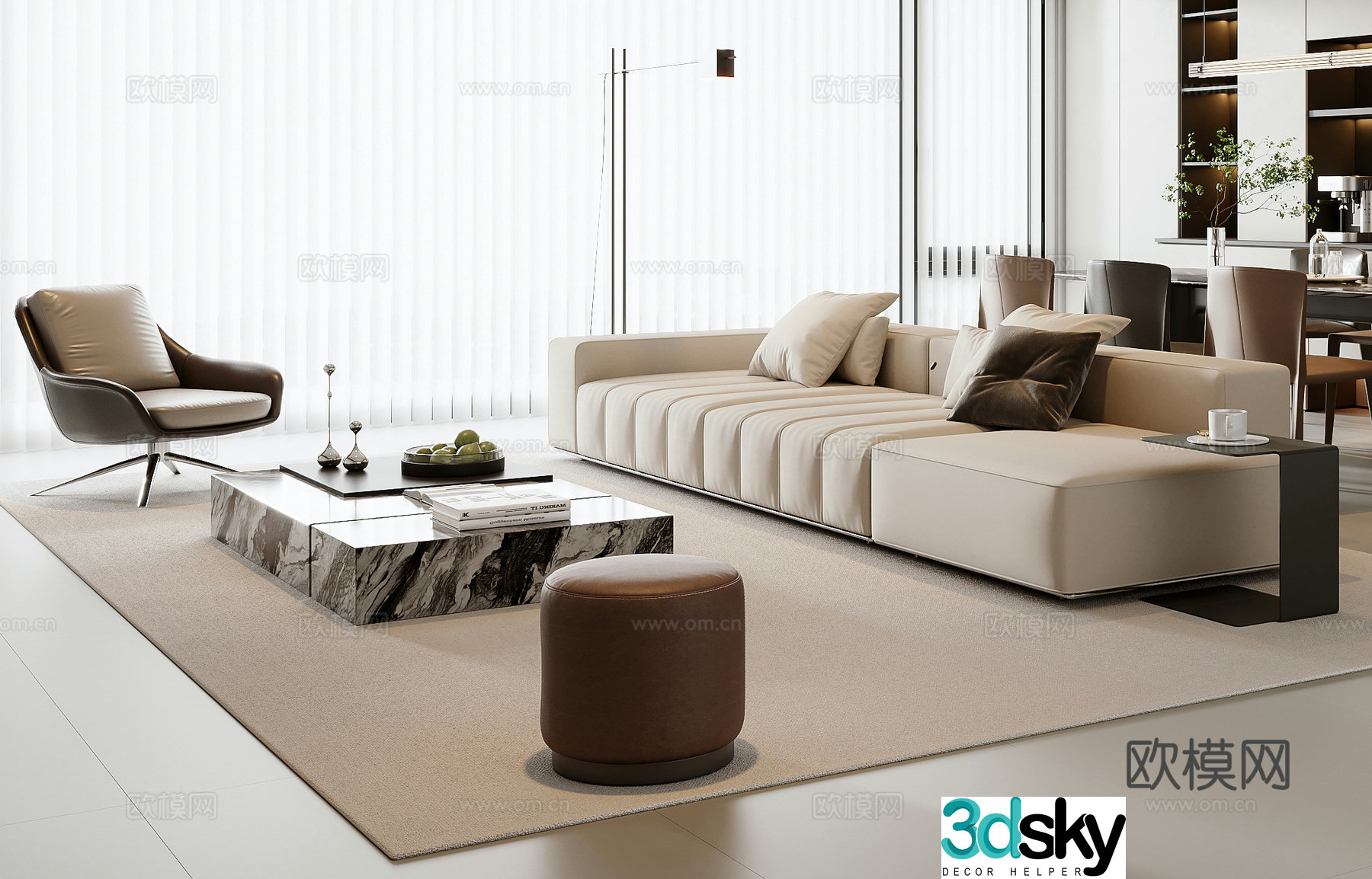 Modern sofa coffee table combination 3D model